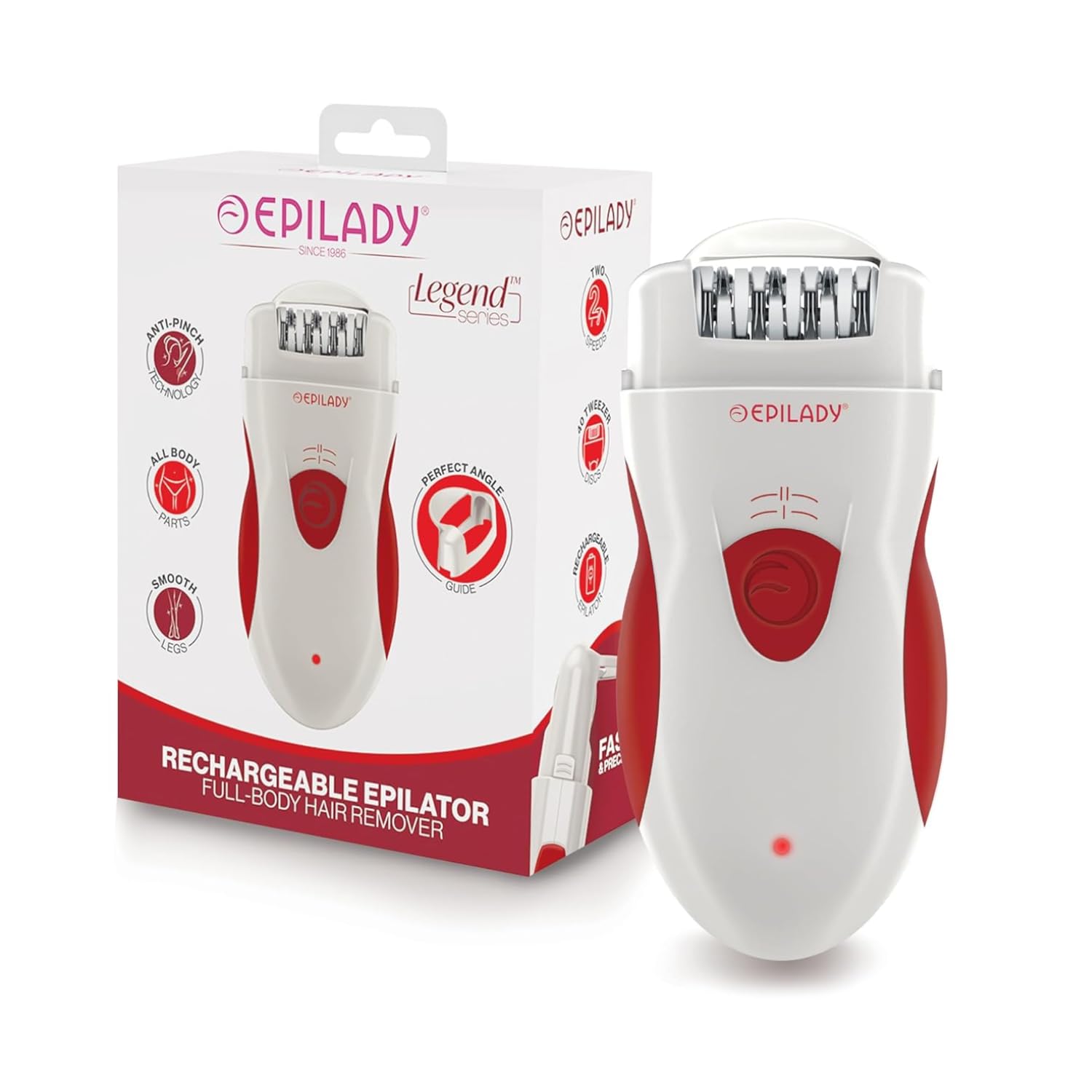 Epilady Legend 4 Cordless Epilator for Women - Rechargeable Hair Removal Device with 2 Speed Settings & Bikini Trimmer | Painless Electric Shaver for Smooth Legs, Underarms & Body | Perfect for Travel, Gym & Home Use