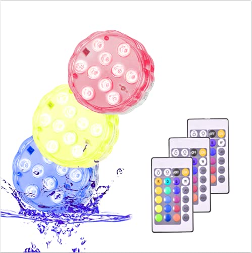 Huakway Remote Controlled Submersible LED Lights - 16 Color Changing RGB Underwater Lights with 4 Modes, Battery Powered for Pools, Fountains & Aquariums