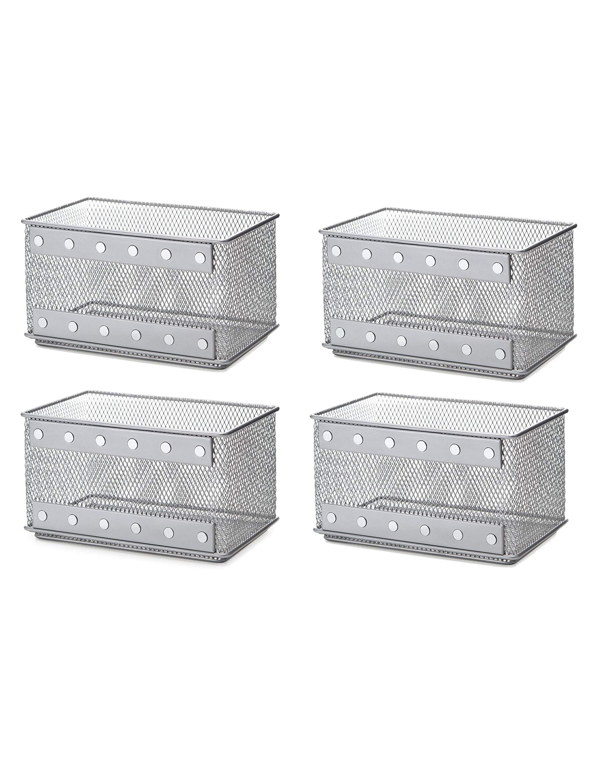 YBM Home Magnetic Basket Storage Organizer - 16 Strong Magnets for Metal Desk, Refrigerator, Whiteboard & Wall Locker - Medium Size (4-Pack) - Perfect for Office, Kitchen, Classroom & Garage Organization