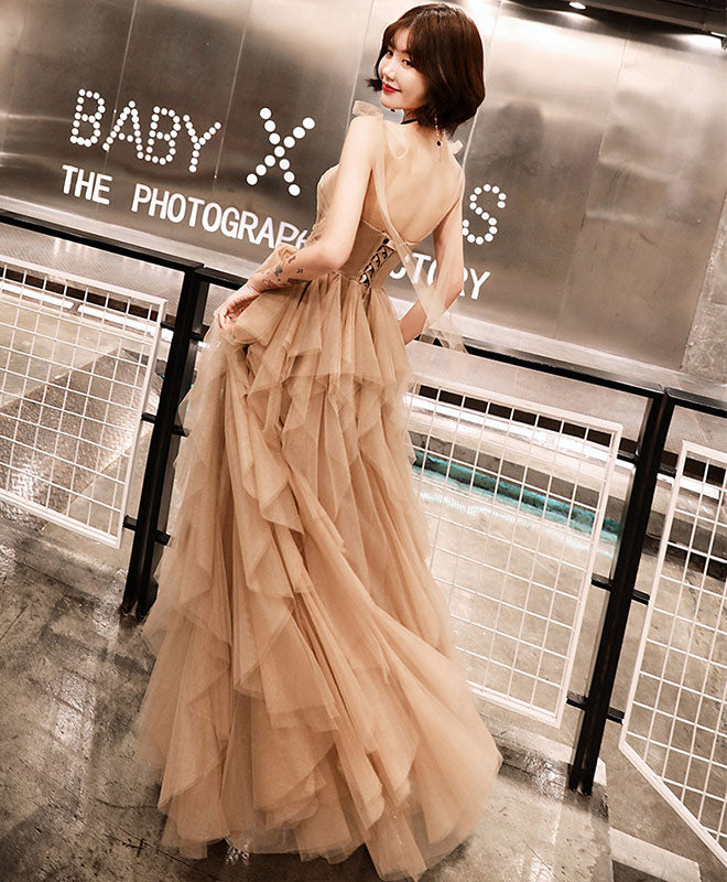 Elegant Champagne Tulle Long Prom Dress - A-Line Evening Gown for Formal Events, Homecoming & Special Occasions