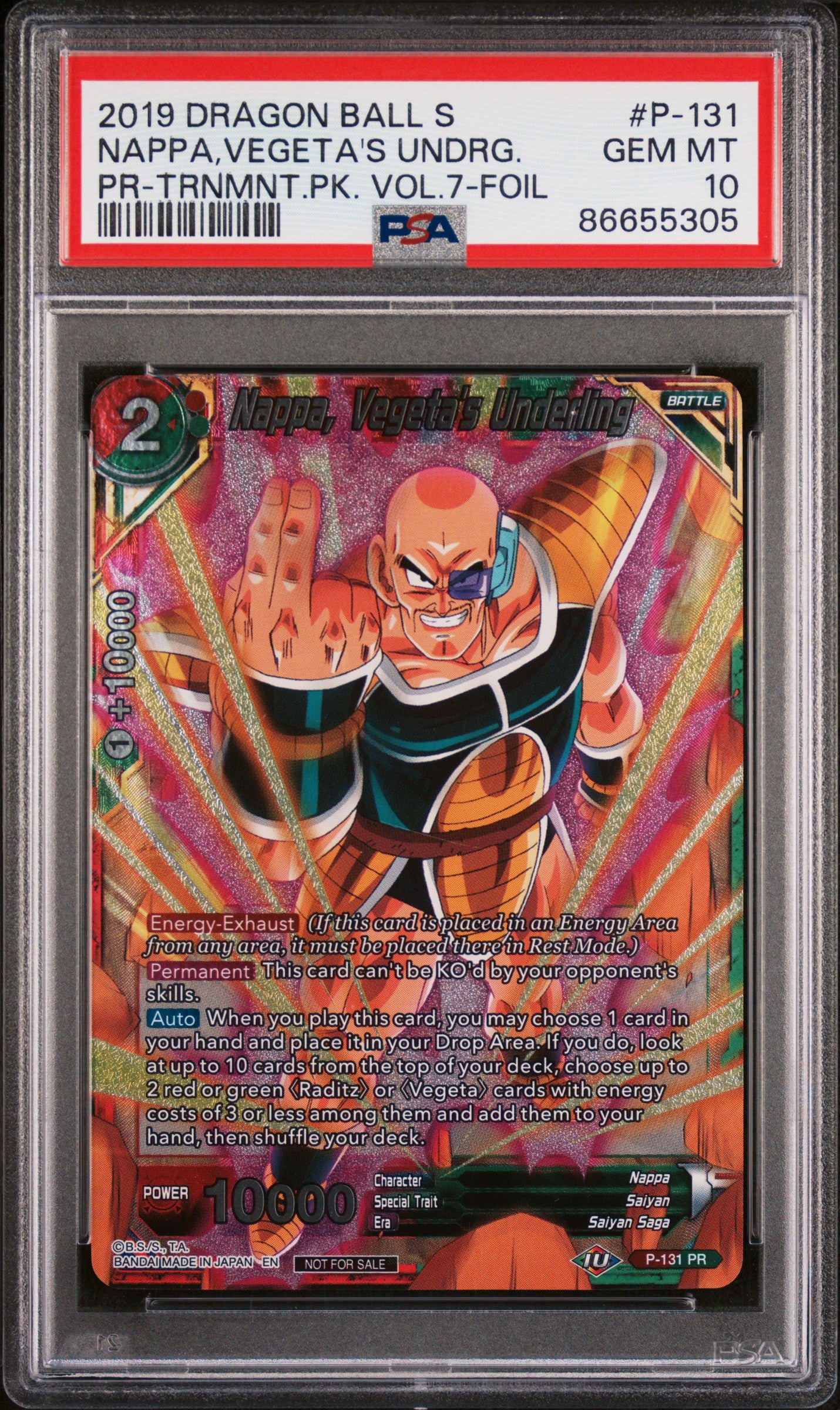 Dragon Ball Super Nappa & Vegeta's Underling #P131 PSA 10 Graded Card - Perfect for Collectors, Anime Fans & Display in Home or Office