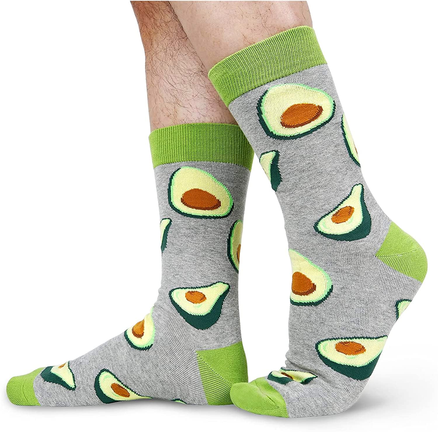 Funny Avocado Socks for Men - Novelty Fruit Socks Gift for Avocado Lovers (Grey) - Perfect Valentine's Day, Birthday & Christmas Present for Him - Comfortable & Humorous Casual Wear