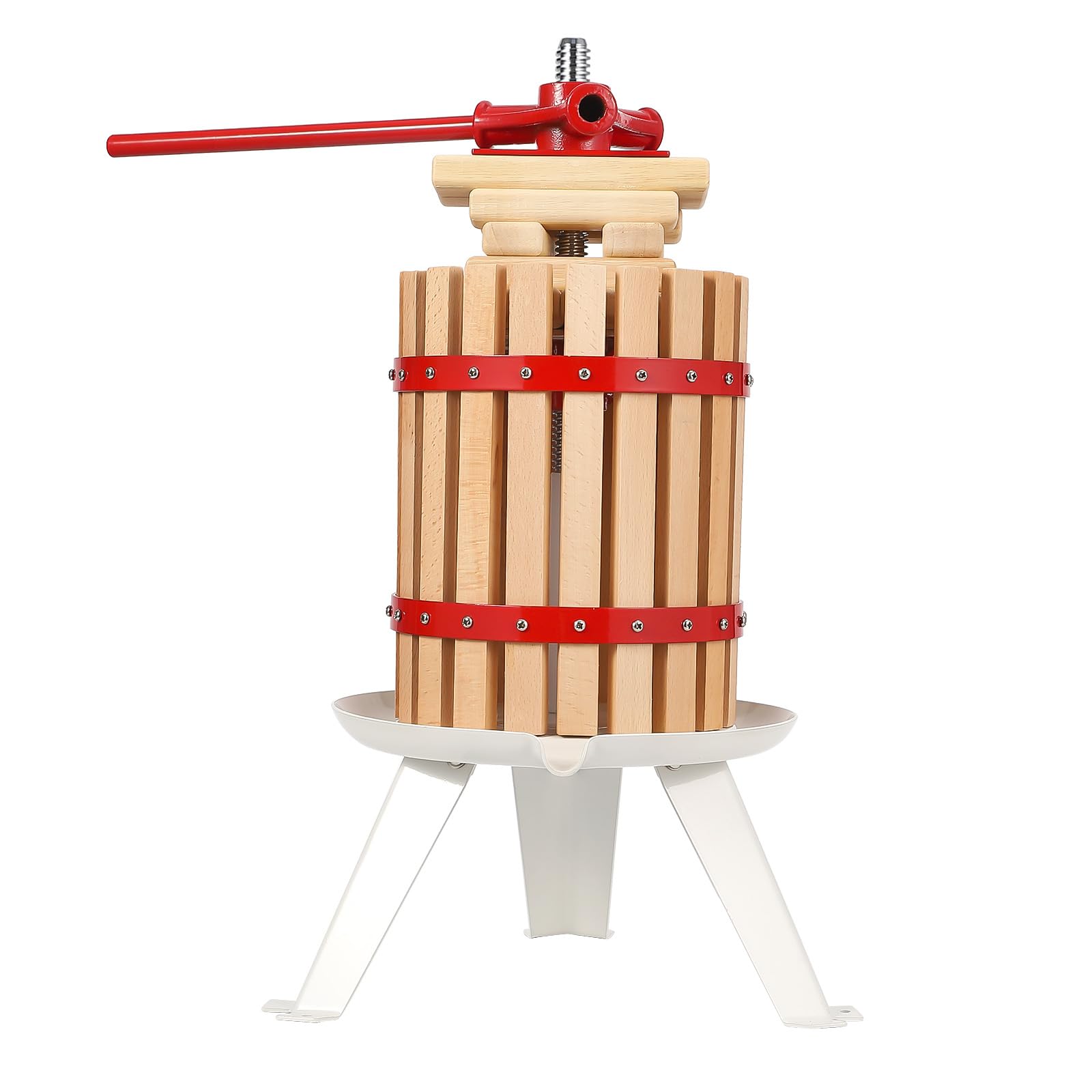 1.6 Gallon Manual Fruit Wine Press - Heavy Duty Wood & Steel Cider Press with T-Handle, Stable Triangular Base for Home Winemaking - Perfect for Apples, Grapes, Berries - Great for Outdoor, Kitchen, Homemade Wine & Juice Making
