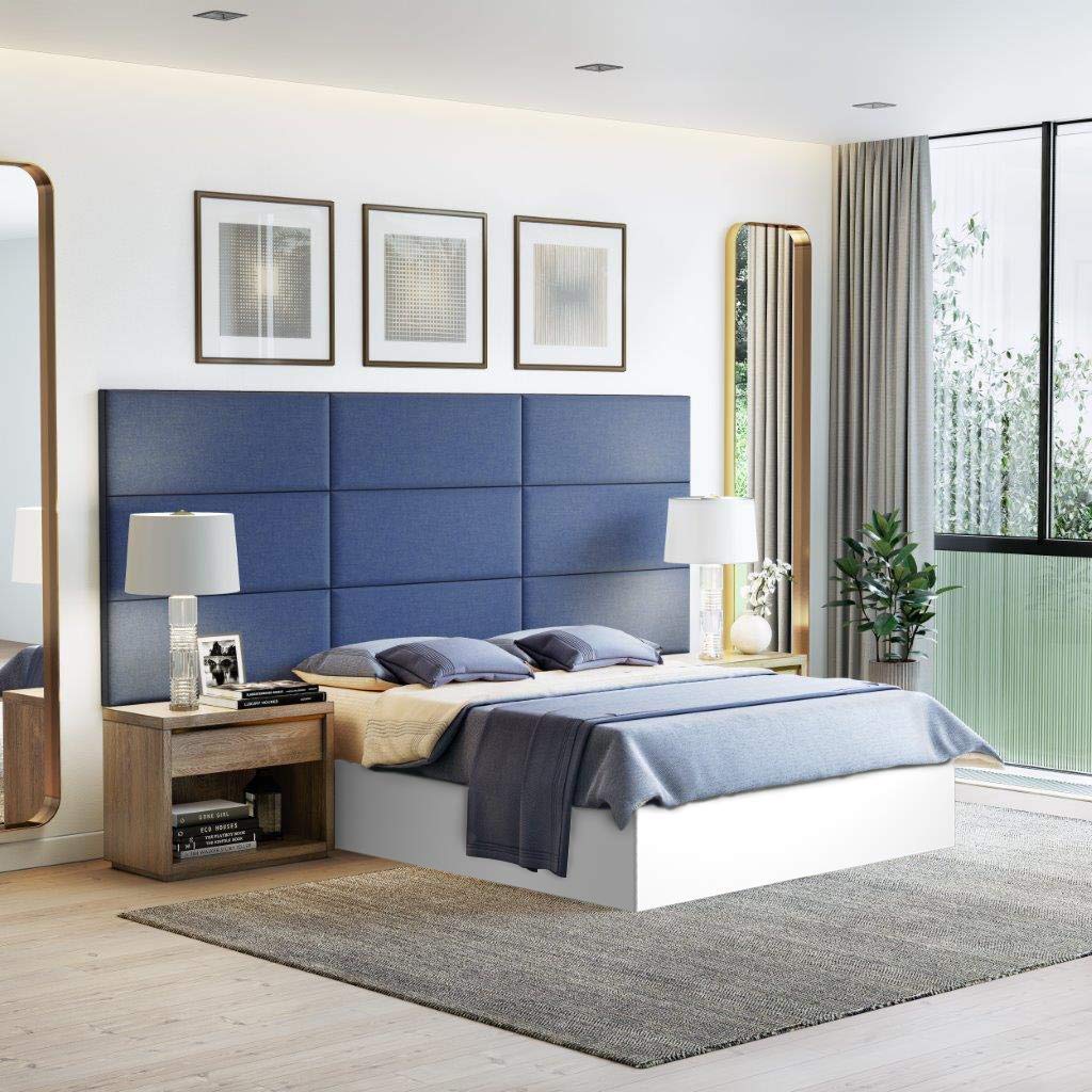 Masterpiece Upholstered Wall Panels Headboard - Set of 4 Blue Linen Bedroom Panels (39