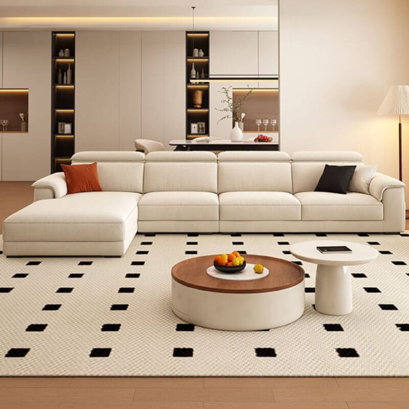 L-Shaped & Straight Left Sofa Chaise with Adjustable Headrest & Natural Wood Support - Perfect for Living Rooms, Home Theaters & Small Spaces