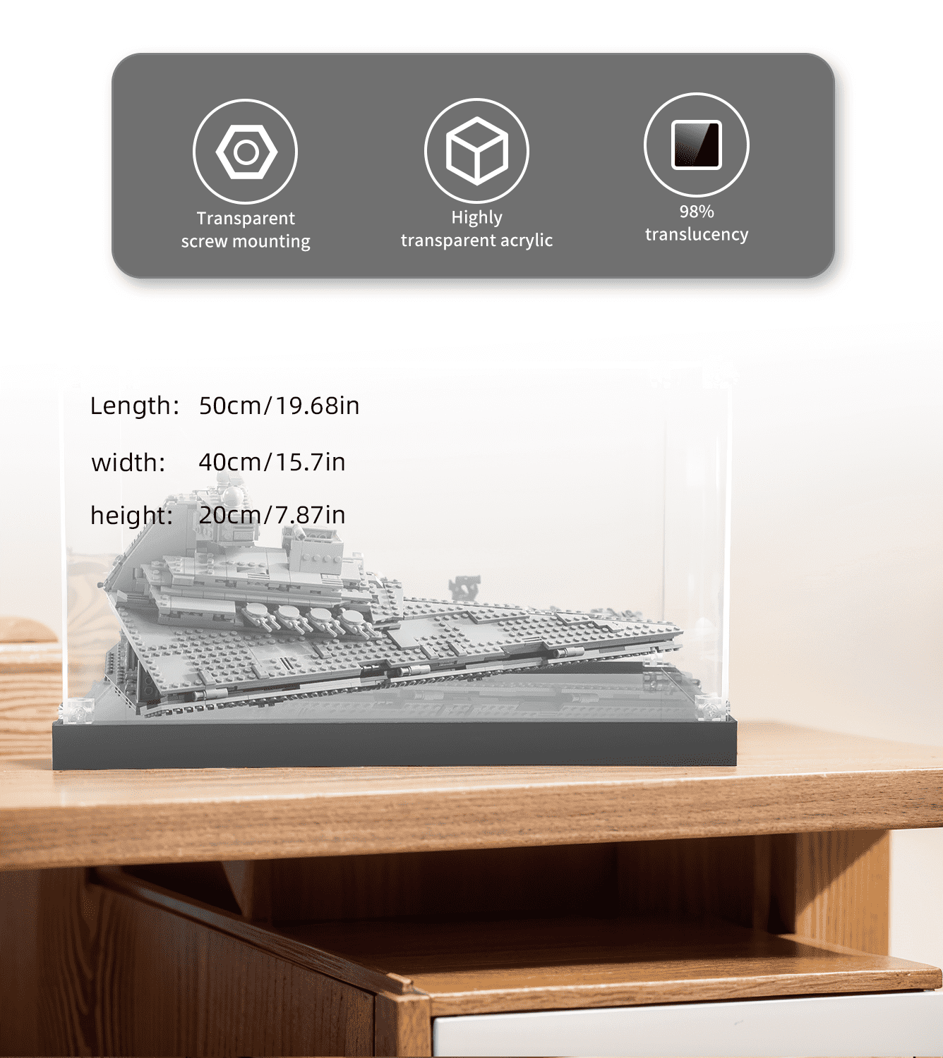 LEGO Star Wars Imperial Star Destroyer 75394 Display Case - Premium Acrylic Showcase for Model Protection & Display | Perfect for Home Decor, Office Collection, and Gift for Star Wars Fans