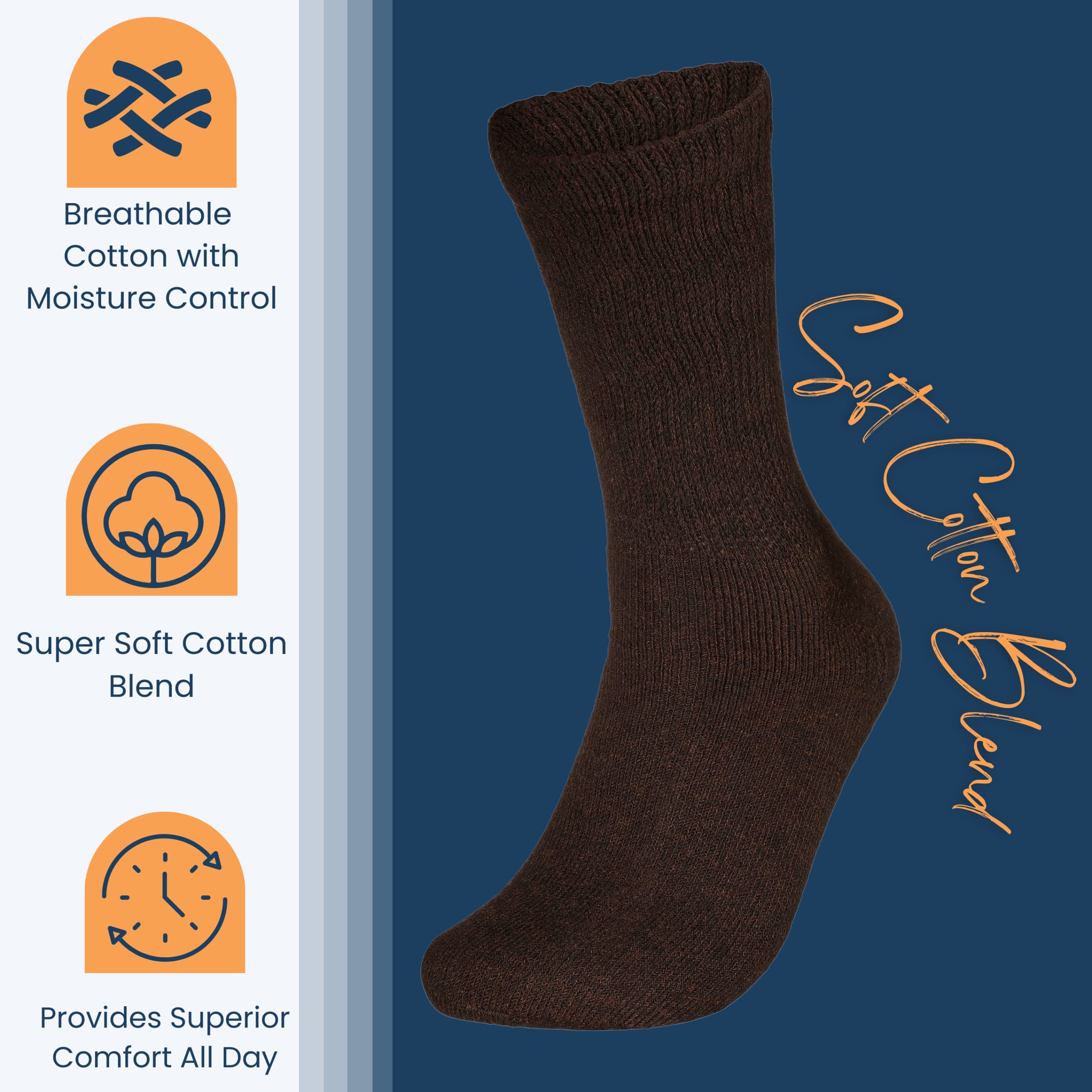 12 Pairs Cotton Diabetic Socks for Men & Women - Non-Binding Extra Wide Top Neuropathy Crew Socks - Comfortable Circulation & Swelling Relief for Diabetes - Perfect for Daily Wear, Work & Travel