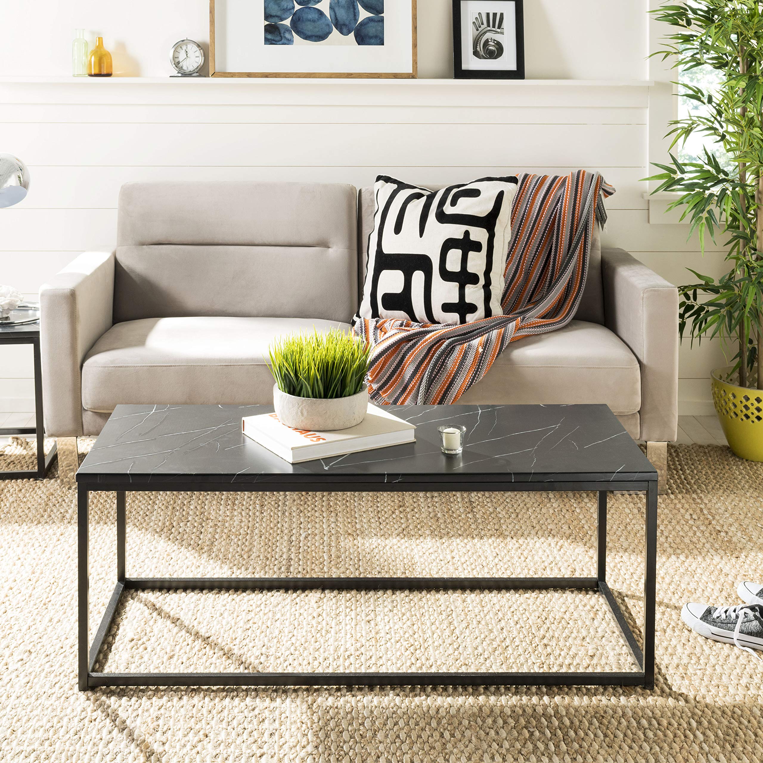 Safevieh Baize Black Rectangle Coffee Table - Modern Living Room Center Table for Home Decor & Stylish Furniture
