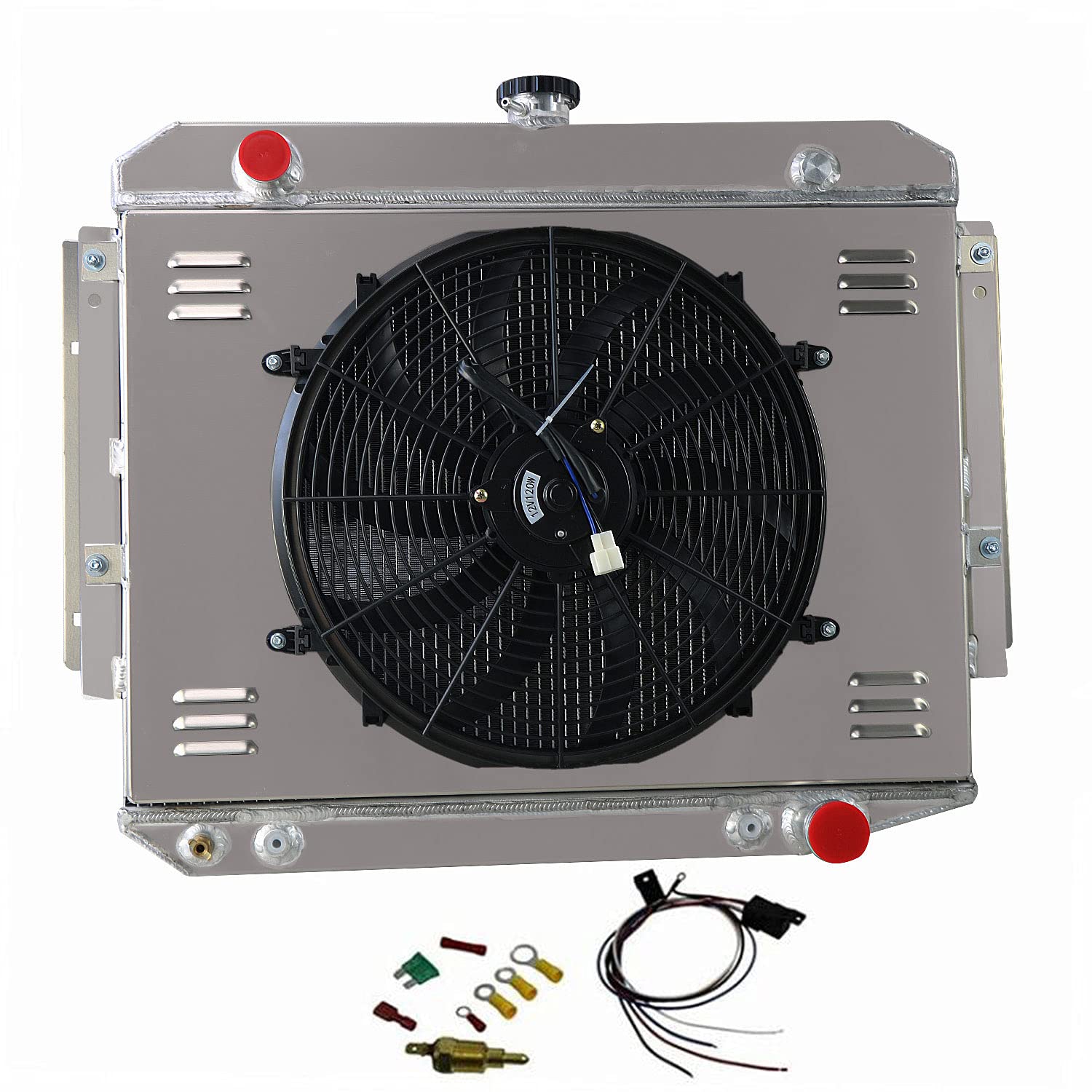 3 Row Aluminum Radiator with Shroud Fan & Relay Kit - Compatible for 1971-1979 Dodge B/D/W Series 100/200/250/300 Vans - Perfect for Engine Cooling & Off-Road Adventures