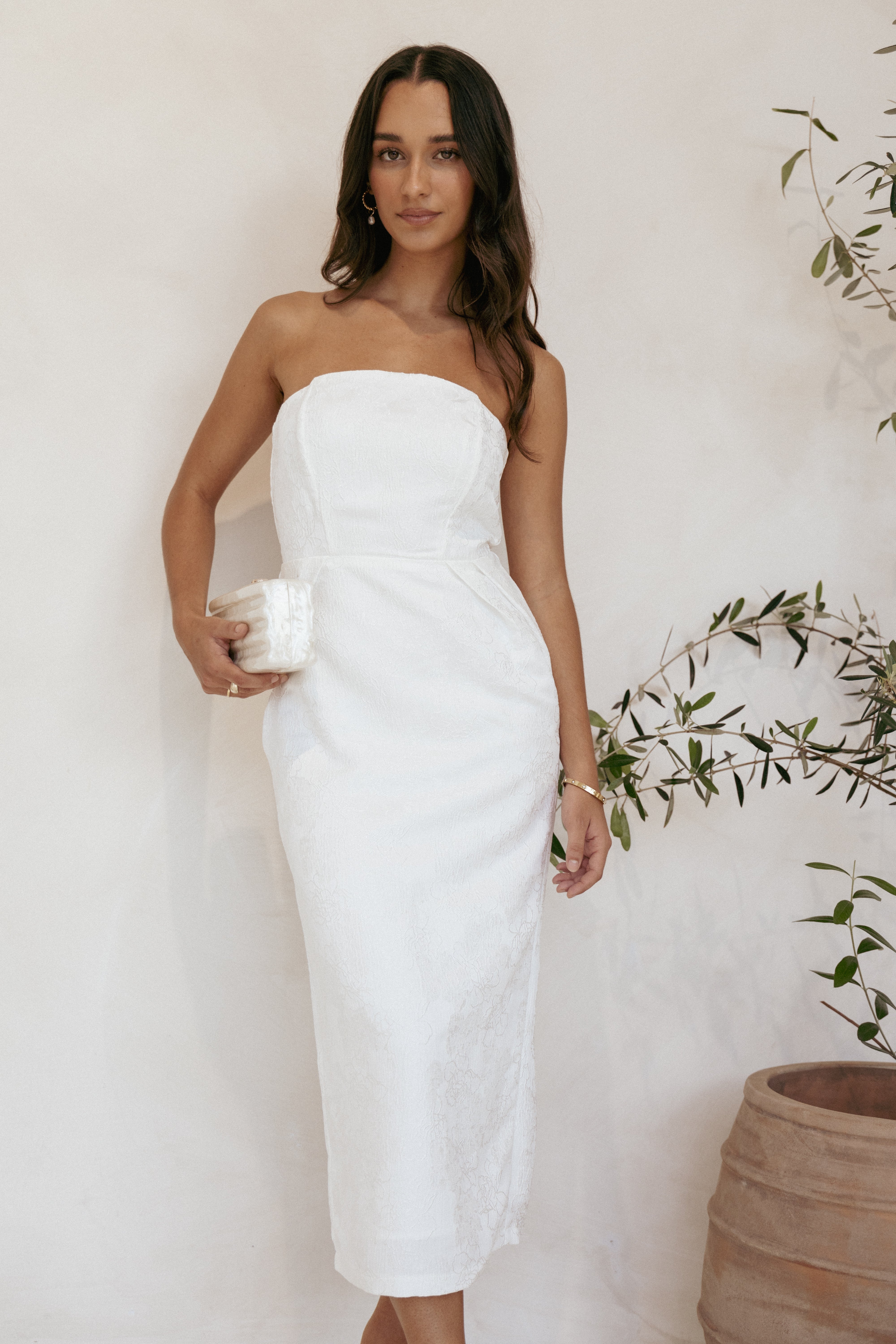Avah Strapless Midi Dress for Women - Elegant White Summer Dress for Weddings, Parties & Beach Vacations