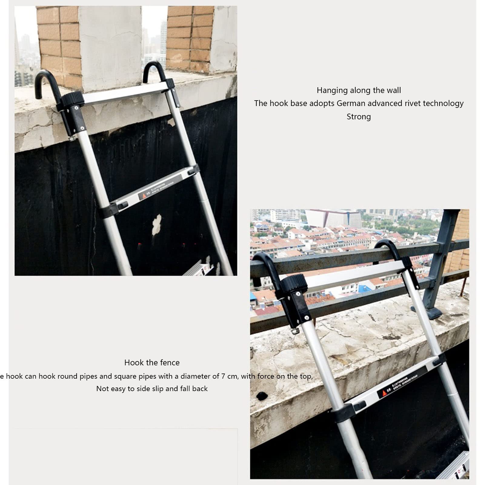 PAIFA 7FT Aluminum Alloy Telescoping Ladder - Heavy Duty Folding Loft Ladder with Safety Hooks for Home, Warehouse & Construction Use (2.0M) | Perfect for Attic Access, Roof Work & Indoor Projects