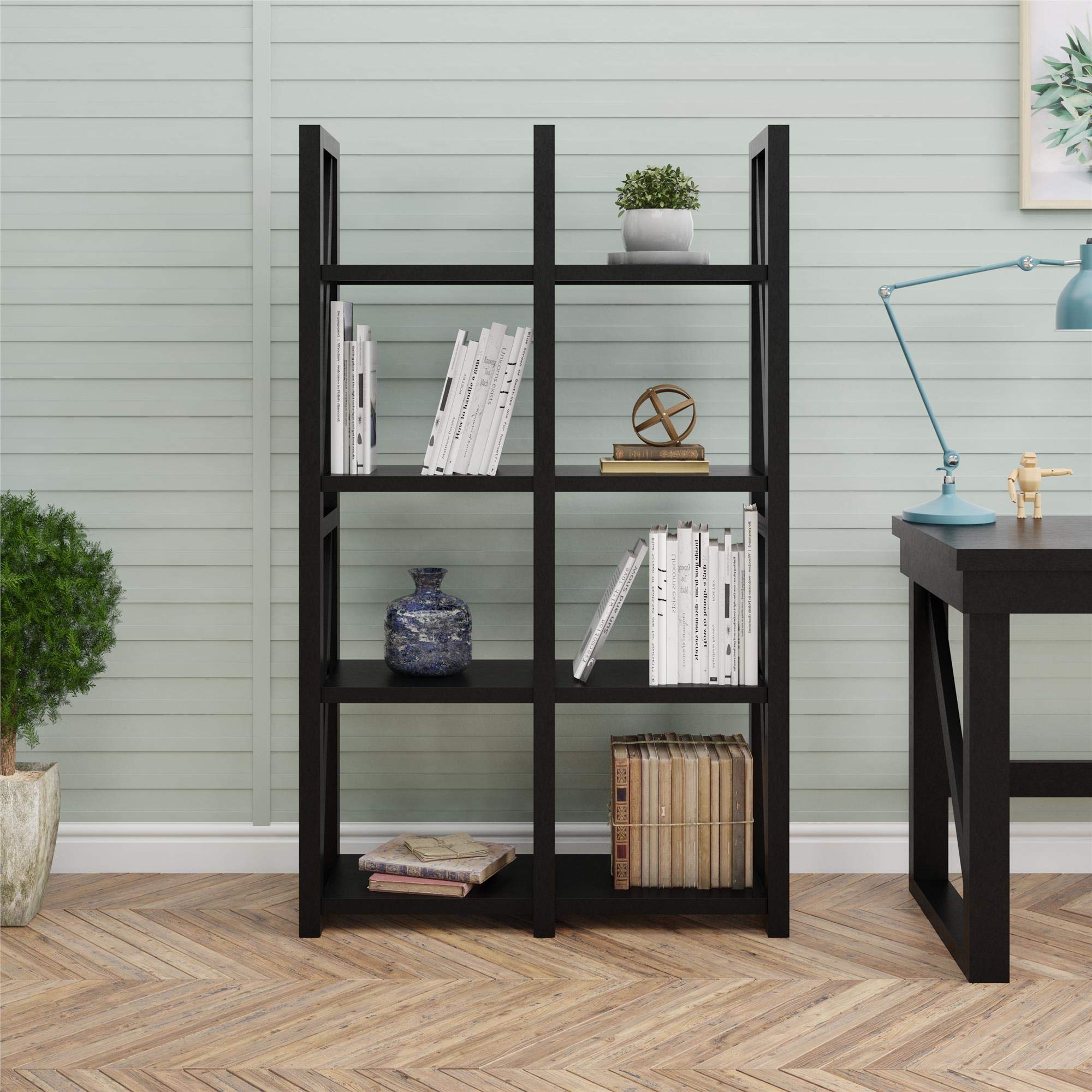 Ameriwood Home Crestwood 5-Shelf Bookcase & Room Divider in Black - 4465872COM | Perfect for Home Office, Living Room & Bedroom Organization