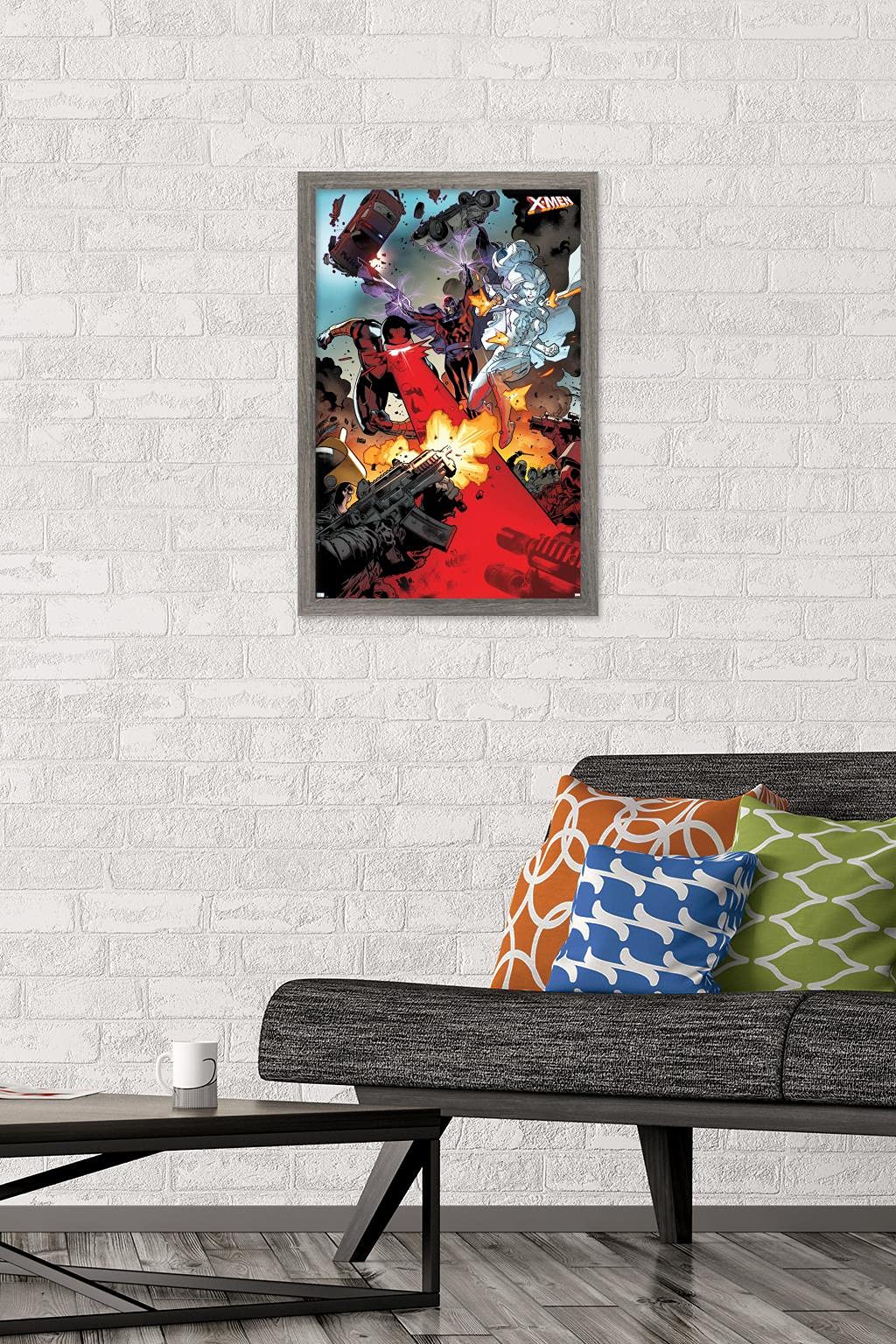 Marvel Comics X-Men Wall Poster - Cyclops, Magneto & Emma Frost Art Print, 22.4x14.7 Inches, Barnwood Frame | Perfect for Comic Book Fans' Bedroom, Game Room & Office Decor