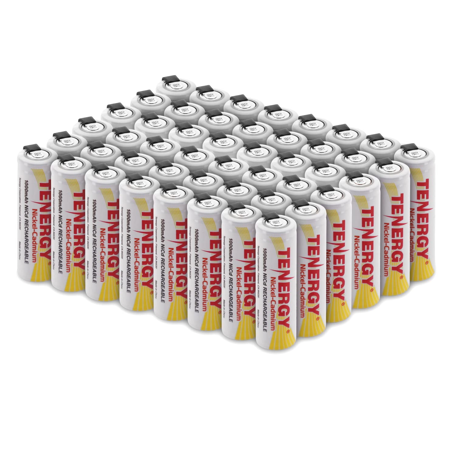 Tenergy 1.2V AA NiCD Rechargeable Batteries - 1000mAh High Capacity Flat Top with Tabs - 48 Pack for Electric Shavers, Hair Trimmers, Beard Razors - Perfect for Home Grooming & Personal Care Devices