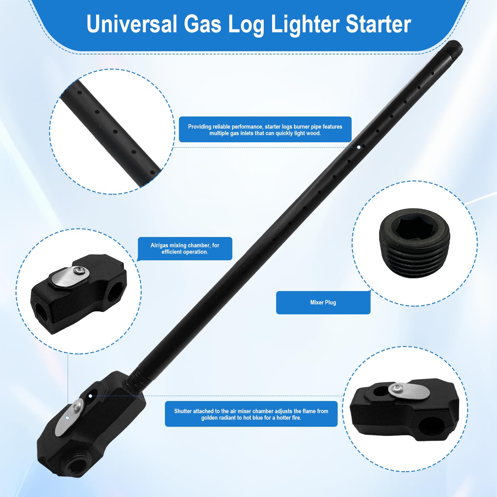 Universal Gas Log Lighter Starter Kit with Burner Pipe, Fuel Mixer & Wrench - Natural Gas Fireplace Accessories for Wood Burning Fireplaces - Perfect for Cozy Winter Nights & Home Heating