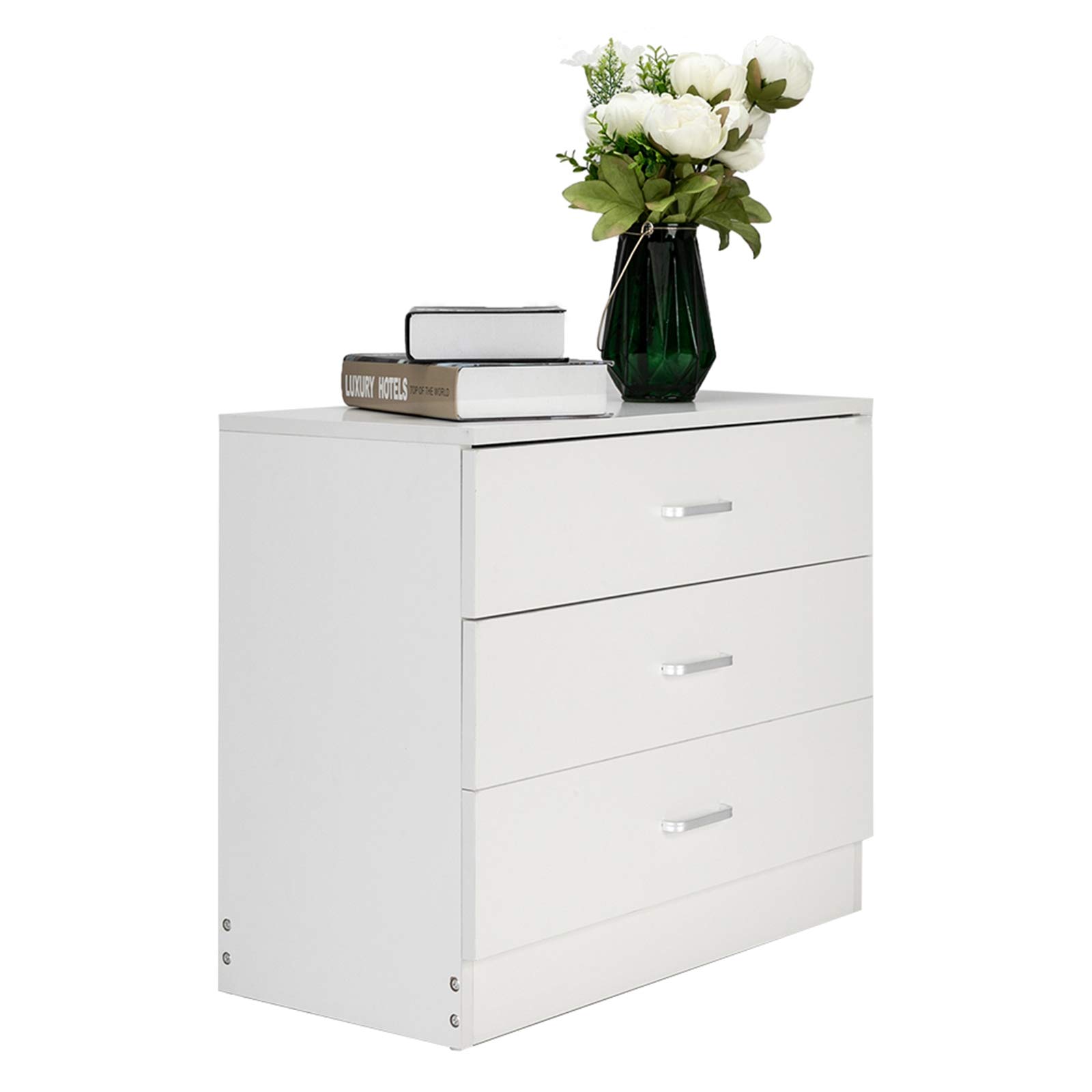 3-Tier White Wooden Drawer Chest with 3 Storage Drawers - Bedroom Dresser Organizer for Clothes, Accessories & Home Storage | Perfect for Bedroom, Closet & Nursery Organization