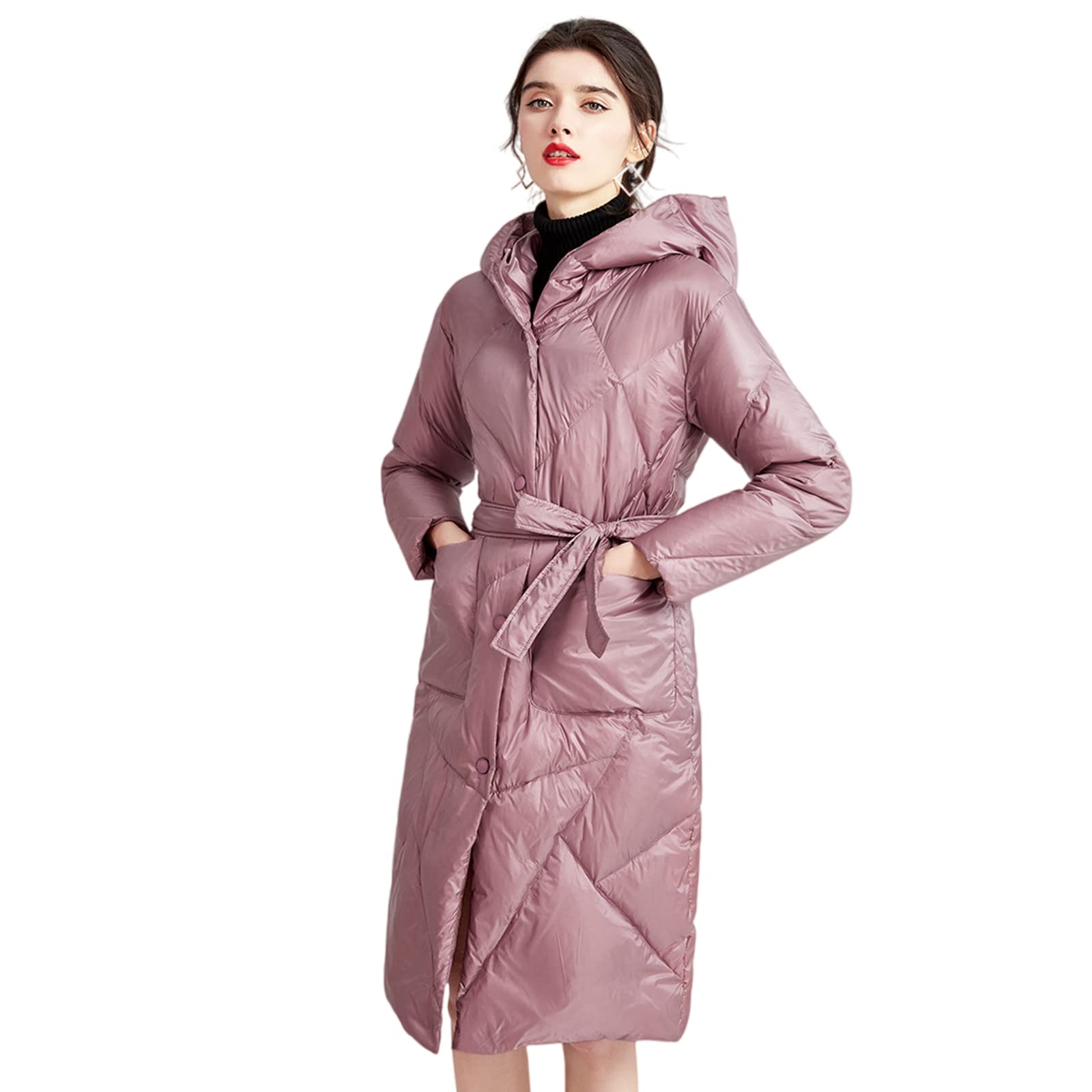 RSTJ-Sjcw Women's Winter Down Jacket - Ultralight Long Puffer Coat with Hood, Warm Waterproof Down Outerwear for Cold Weather, Hiking & Outdoor Activities