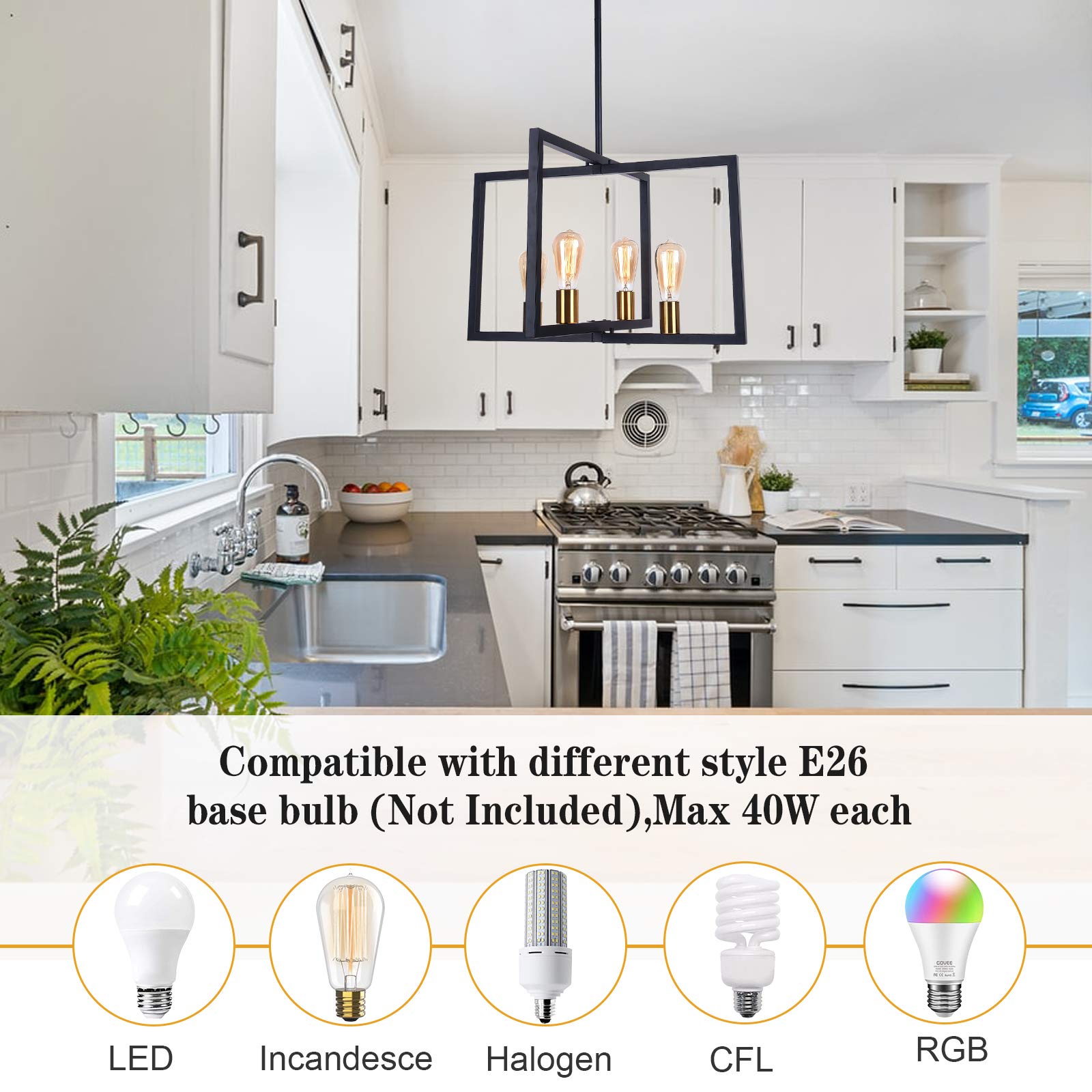 Modern Rectangle Linear Chandelier - Kitchen Island Pendant Lighting Fixture for Dining Room & Ceiling Hanging | Perfect for Contemporary Home Decor & Restaurant Ambiance