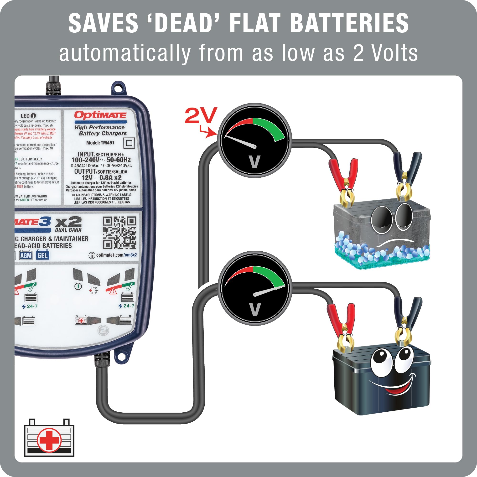 OptiMate3 0.8A 4-Bank Smart Battery Charger for 12V Lead-Acid Motorcycle & Powersport Batteries - Maintains & Revives ATV, Snowmobile, Jet Ski Batteries - Perfect for Winter Storage & Seasonal Vehicle Maintenance