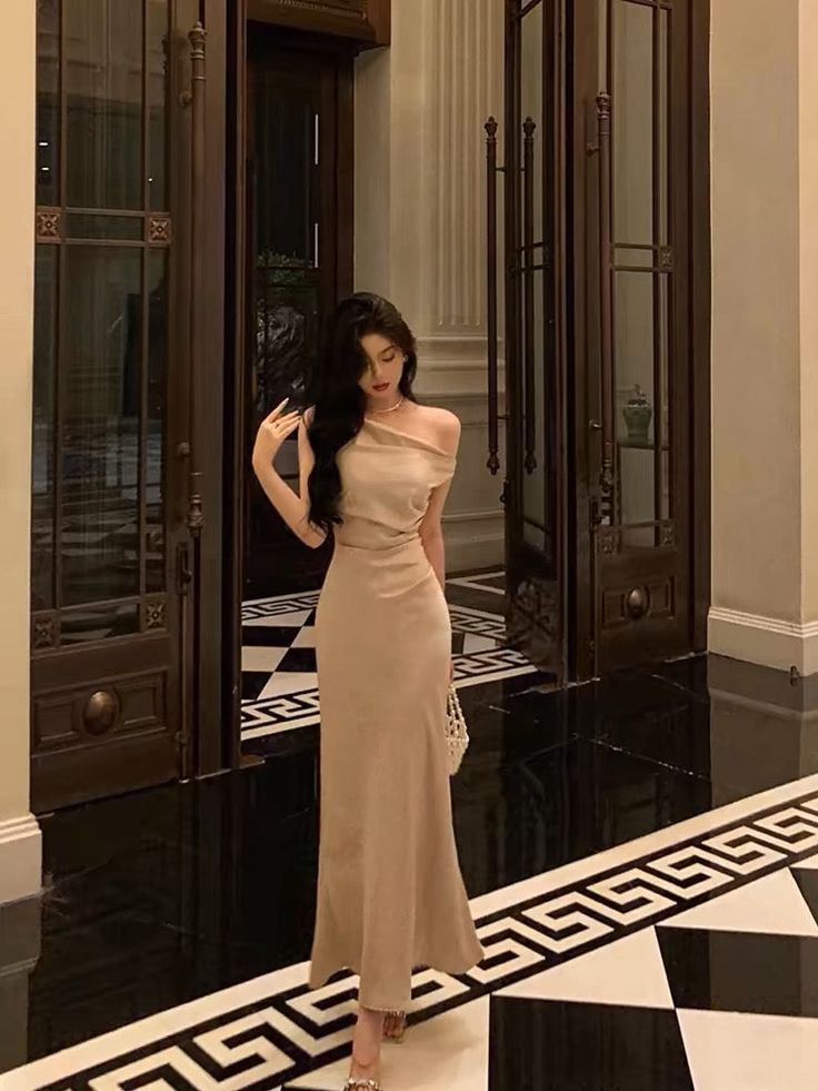 Elegant Mermaid One Shoulder Satin Champagne Prom Dress J6004 - Perfect for Homecoming, Formal Dances & Special Occasions