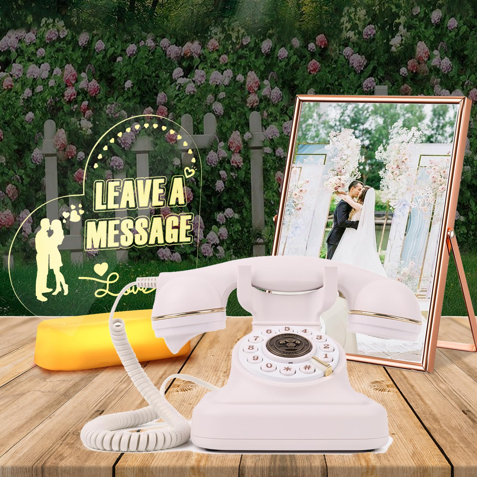 Luxury Retro Audio Guest Book Wedding Phone - Custom Voice Recording Guestbook for Weddings, Birthdays & Special Events | White Vintage Voicemail Message Keepsake for Bridal Showers, Anniversaries & Romantic Proposals