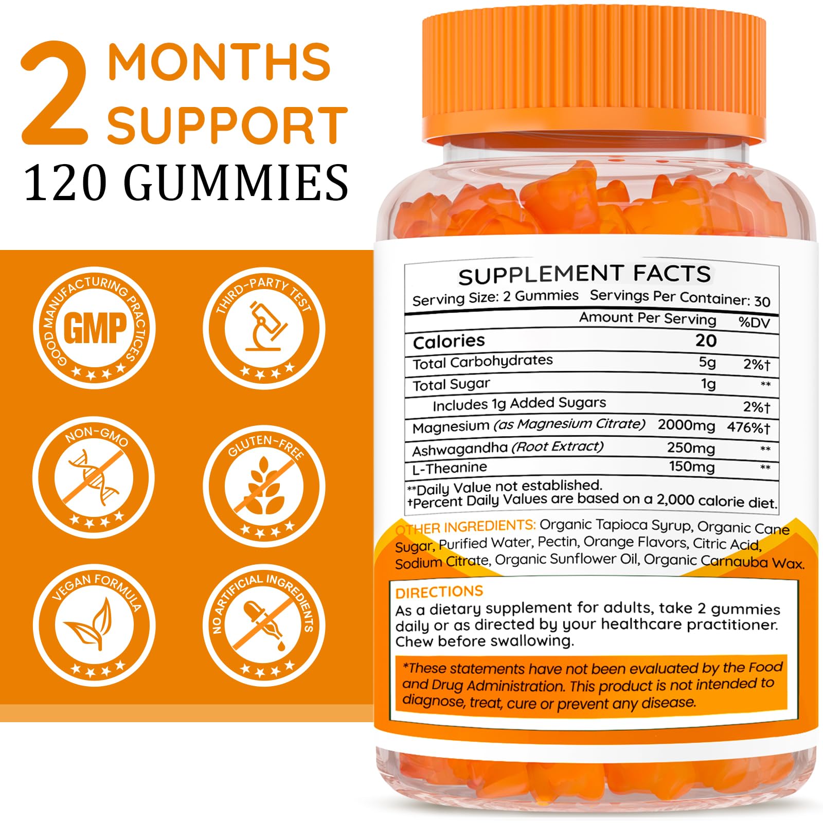 2000mg High Absorption Magnesium Citrate Gummies for Adults - Sleep, Relaxation & Energy Support with Ashwagandha - Muscle, Bone & Digestive Health Supplement - 120 Count (Perfect for Nighttime Routine & Active Lifestyles)