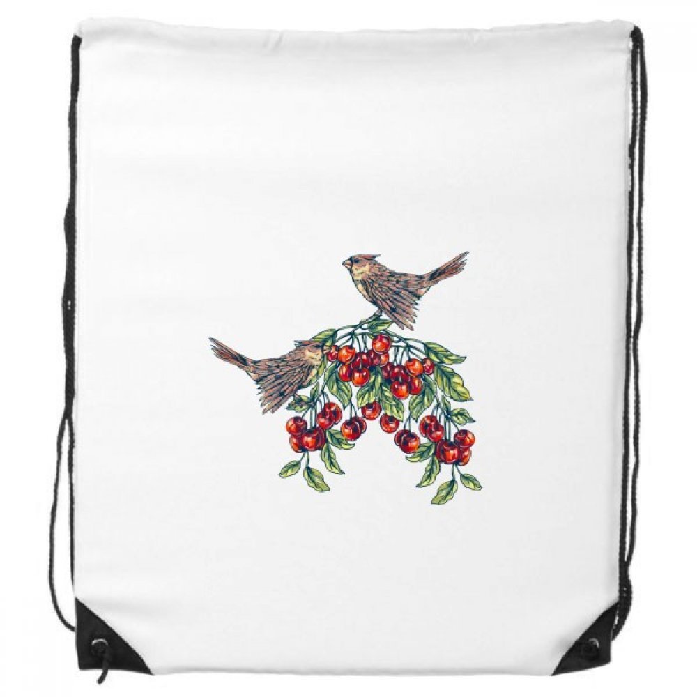 DIYthinker Bird Fruit Print Eco-Friendly Drawstring Backpack - Lightweight Sports Bag for Gym, Shopping & Travel - Perfect Gift for Nature Lovers & Outdoor Activities