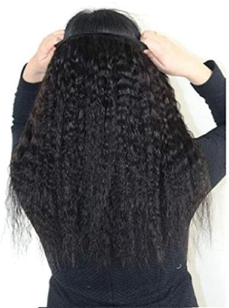 30 Inch Long Kinky Straight Clip-in Human Hair Extensions - 100% Brazilian Remy Hair, Natural Black Color, Coarse Italian Yaki Texture - 100-150g Full Head Weft (Perfect for Parties, Weddings & Daily Styling)