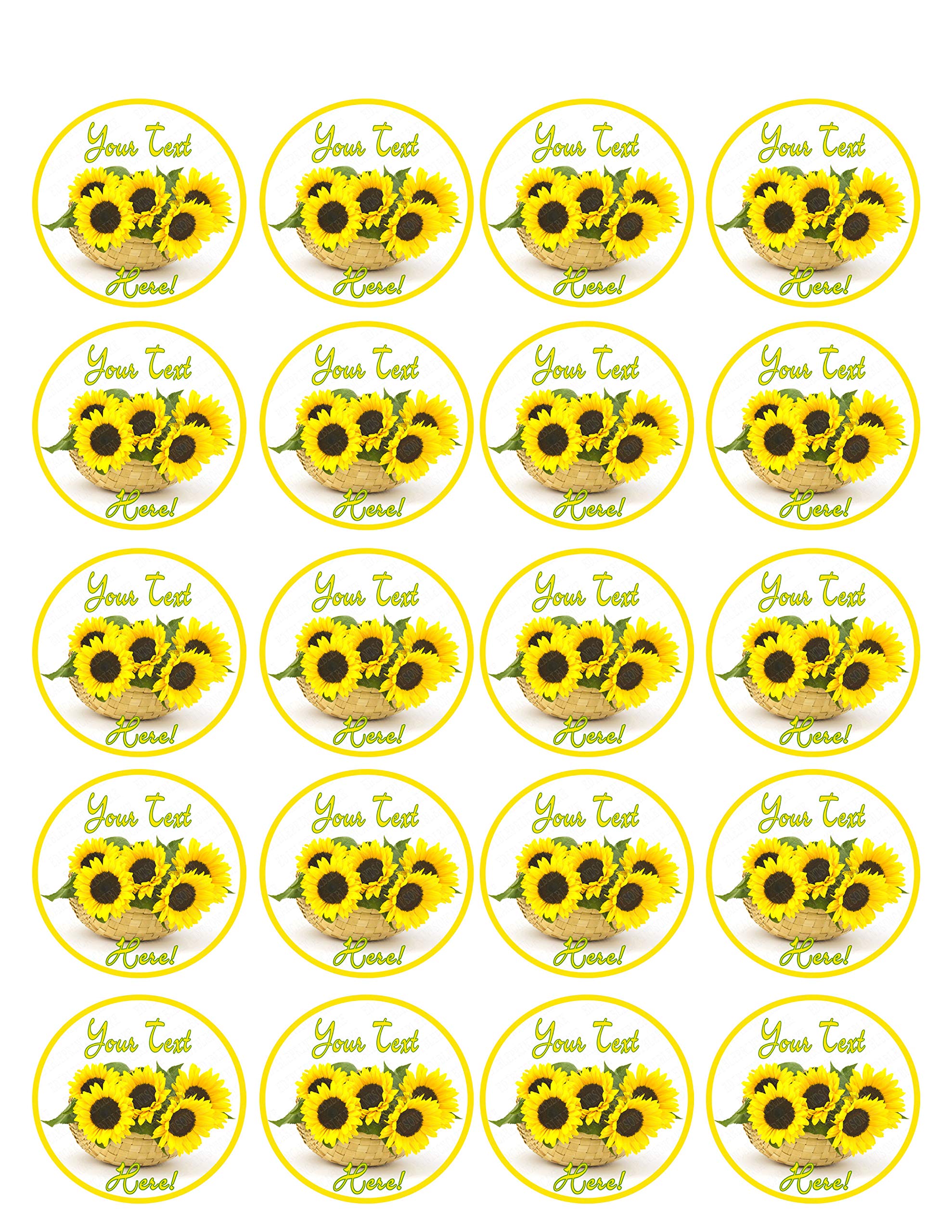 Sunflower in a Basket Edible Cupcake Toppers - 1.8 Inch (20 Pieces/Sheet) - Perfect for Birthday Cakes, Baby Showers & Wedding Desserts