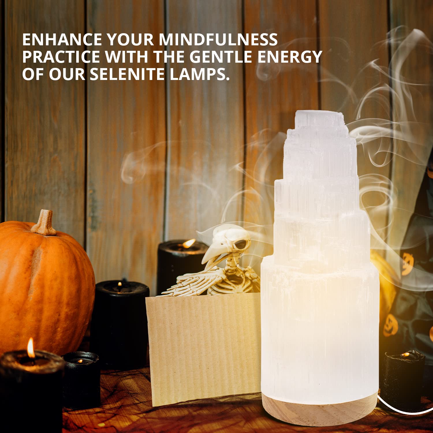 Handcrafted Moroccan Selenite Crystal Lamp 25cm - Natural Anxiety Relief, Healing & Meditation, Smudging & Energy Charging Station (ETL Certified) - Perfect for Yoga Studios, Bedrooms & Spiritual Spaces