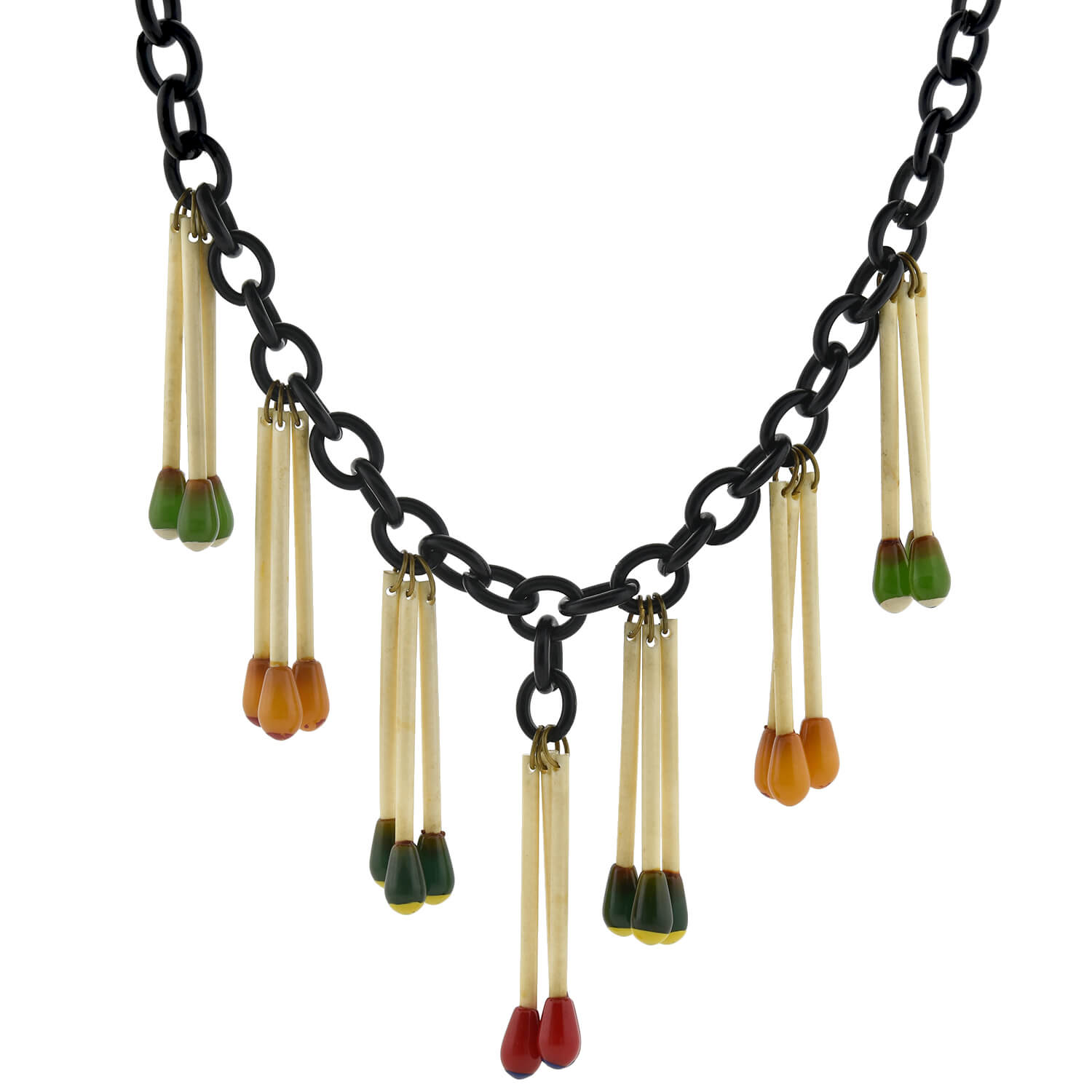 Vintage Brass Bakelite Matchstick Pendant Necklace - 27.5 Inch Retro Statement Jewelry for Women, Perfect for Boho Fashion & 1920s Themed Parties