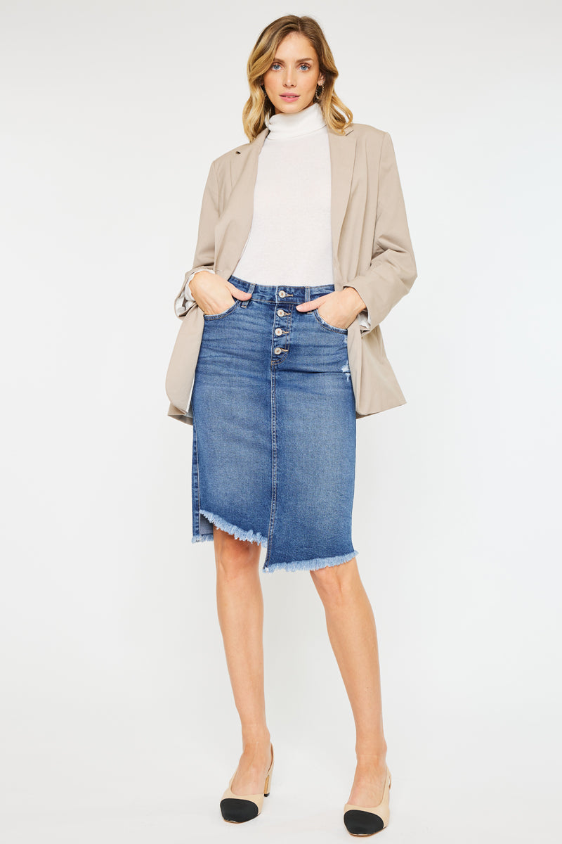Florentine Mid Rise Asymmetrical Midi Skirt for Women - Elegant A-Line Flowy Skirt with Side Slit | Perfect for Office, Date Night & Summer Outfits