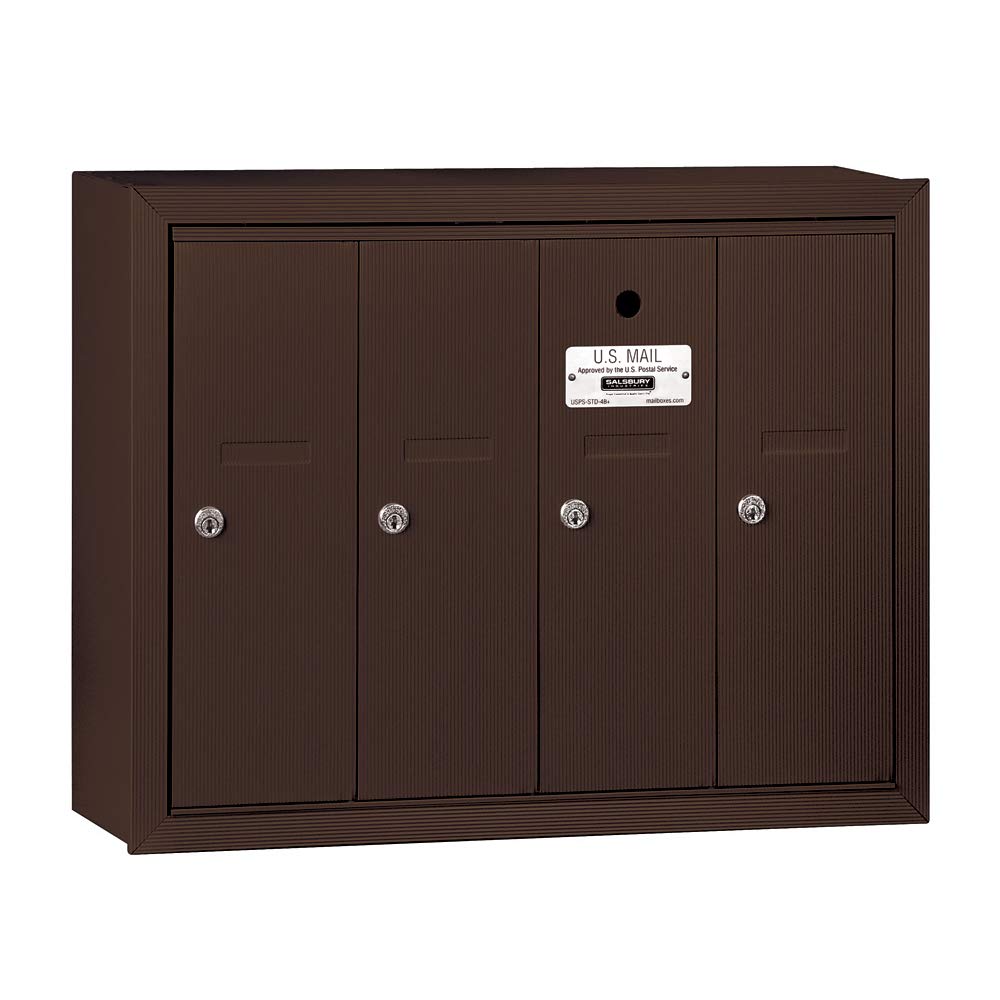 Salsbury Industries 3504ZSU USPS Approved 4-Door Vertical Mailbox - Bronze Surface Mounted Mailbox for Home, Office & Apartment Buildings