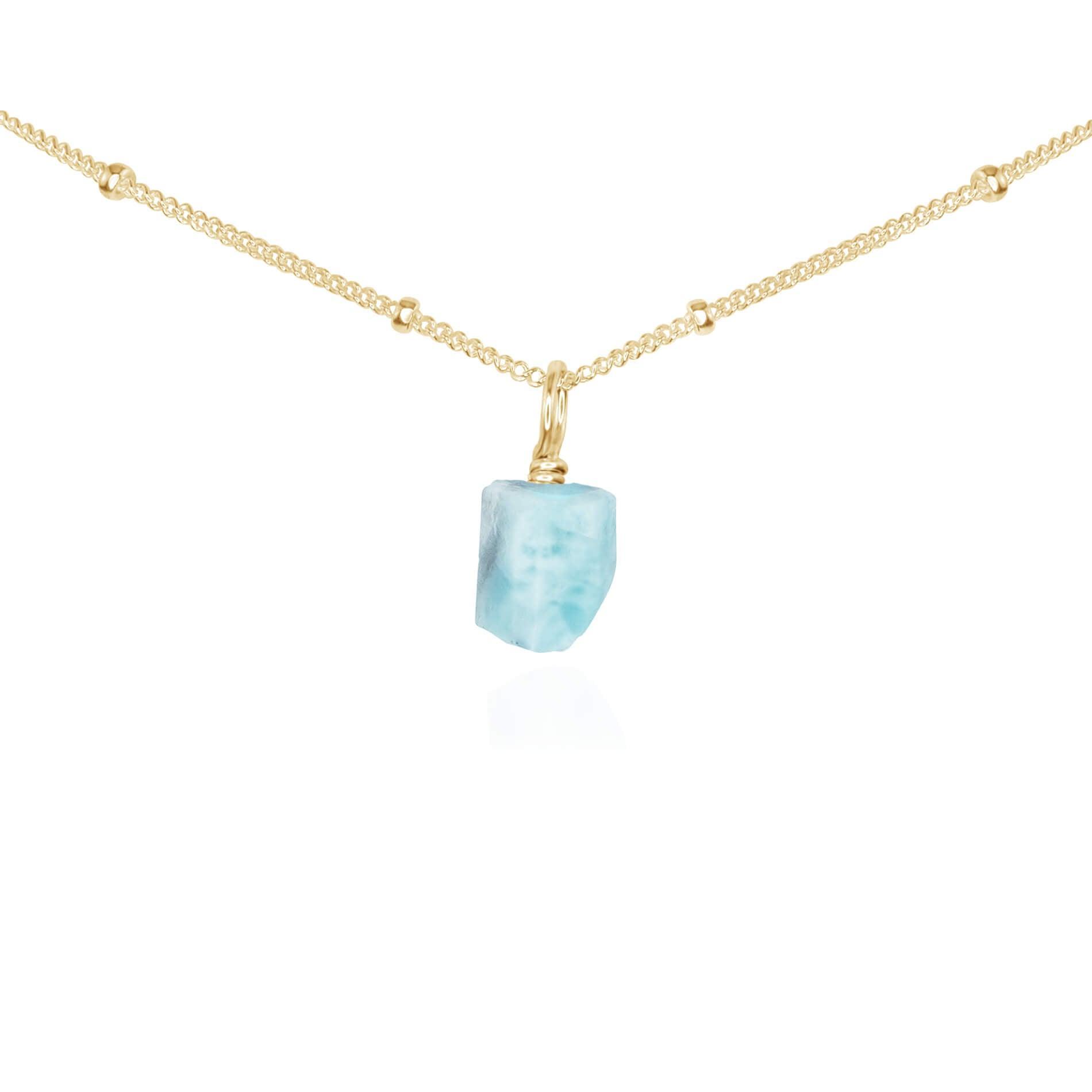 Natural Tiny Rough Larimar Gemstone Pendant Choker Necklace - Handmade Blue Stone Jewelry for Women, Boho Beach Style, Perfect for Casual Wear & Gift Giving