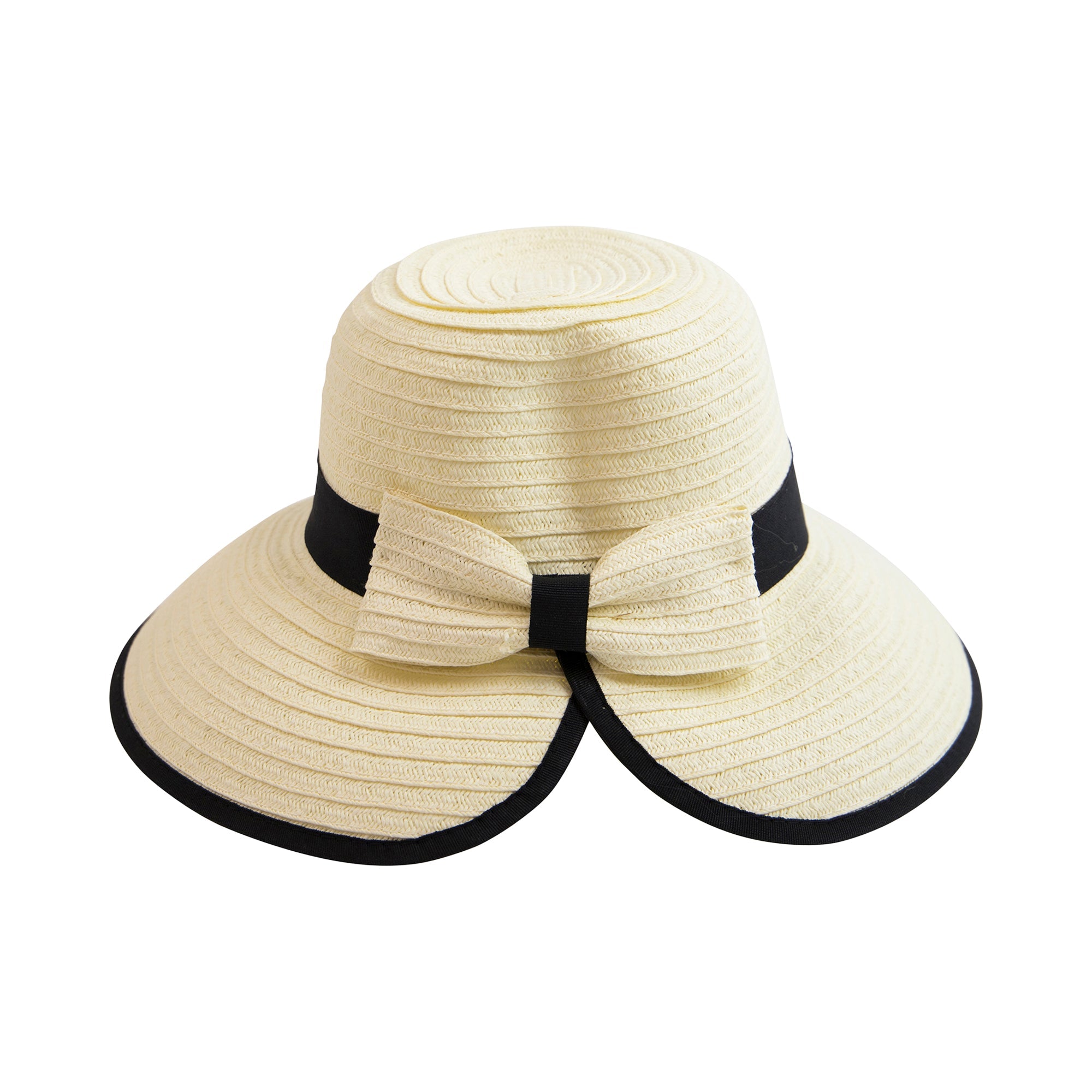 Women's Contrasting Edged Sun Brim Hat with Back Bow - Stylish UV Protection Wide Brim Beach Hat for Summer Outdoor Activities, Travel & Gardening