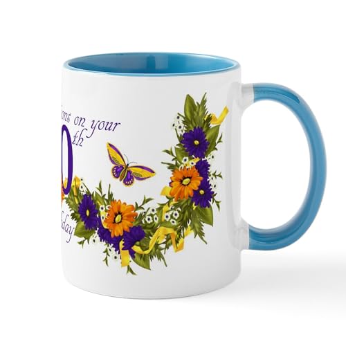 White/Blue Inside - 60Th Birthday Floral And Butterfly Mug Mugs