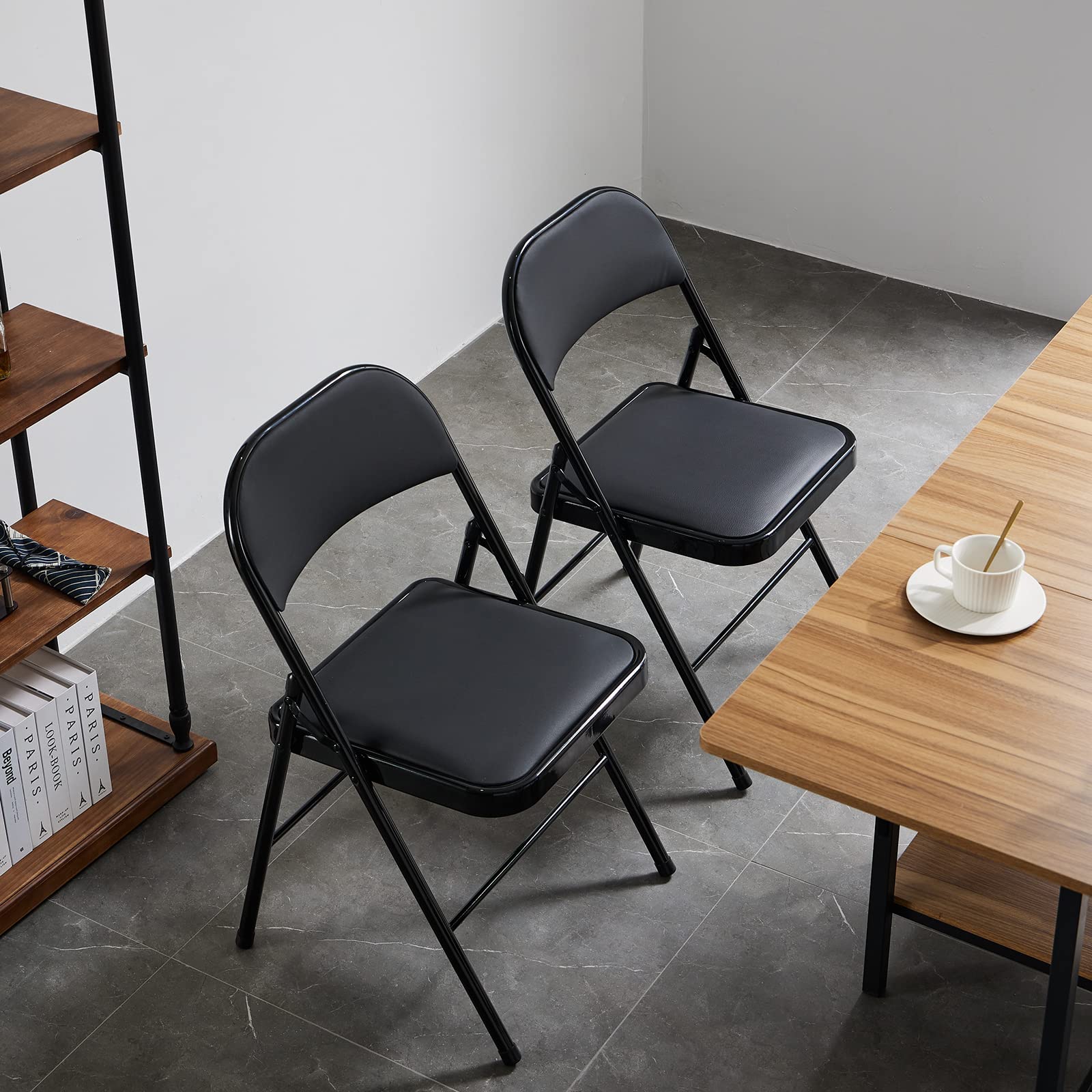 6 Pack Black Folding Chairs with Padded Seats - Heavy Duty Steel Frame Stackable Chairs for Wedding, Party, Office & Outdoor Events - 330lbs Capacity - Perfect for Home, Banquet Halls and Backyard Gatherings