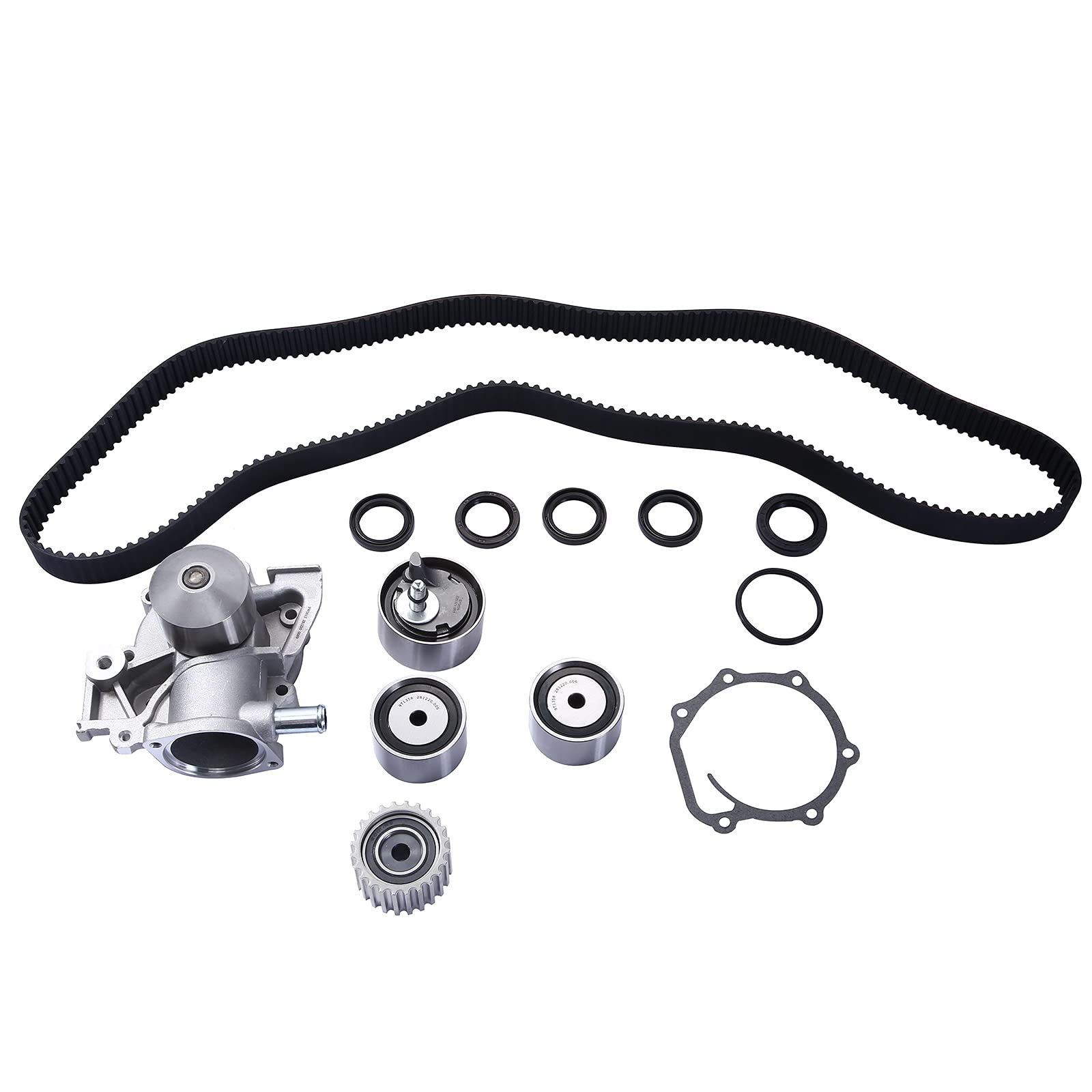 Huaishu Engine Timing Belt Kit with Idler, Roller Tensioner Bearing & Water Pump - Compatible with K9W0010, 13073-AA082, 13069-AA037, 13073-AA180, 13085-AA010, 13073-AA140, 13069-AA036 - Perfect for Nissan, Renault & Mitsubishi Engine Maintenance & Repair