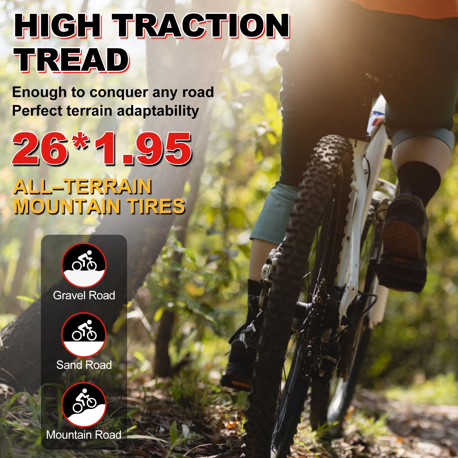2-Pack 26 Inch Mountain Bike Tires - 26x1.95 Folding Replacement Tires with Puncture-Resistant Schrader Valve Tubes for MTB, Hybrid & Commuter Bikes | Perfect for Trail Riding, Urban Commuting & Off-Road Adventures