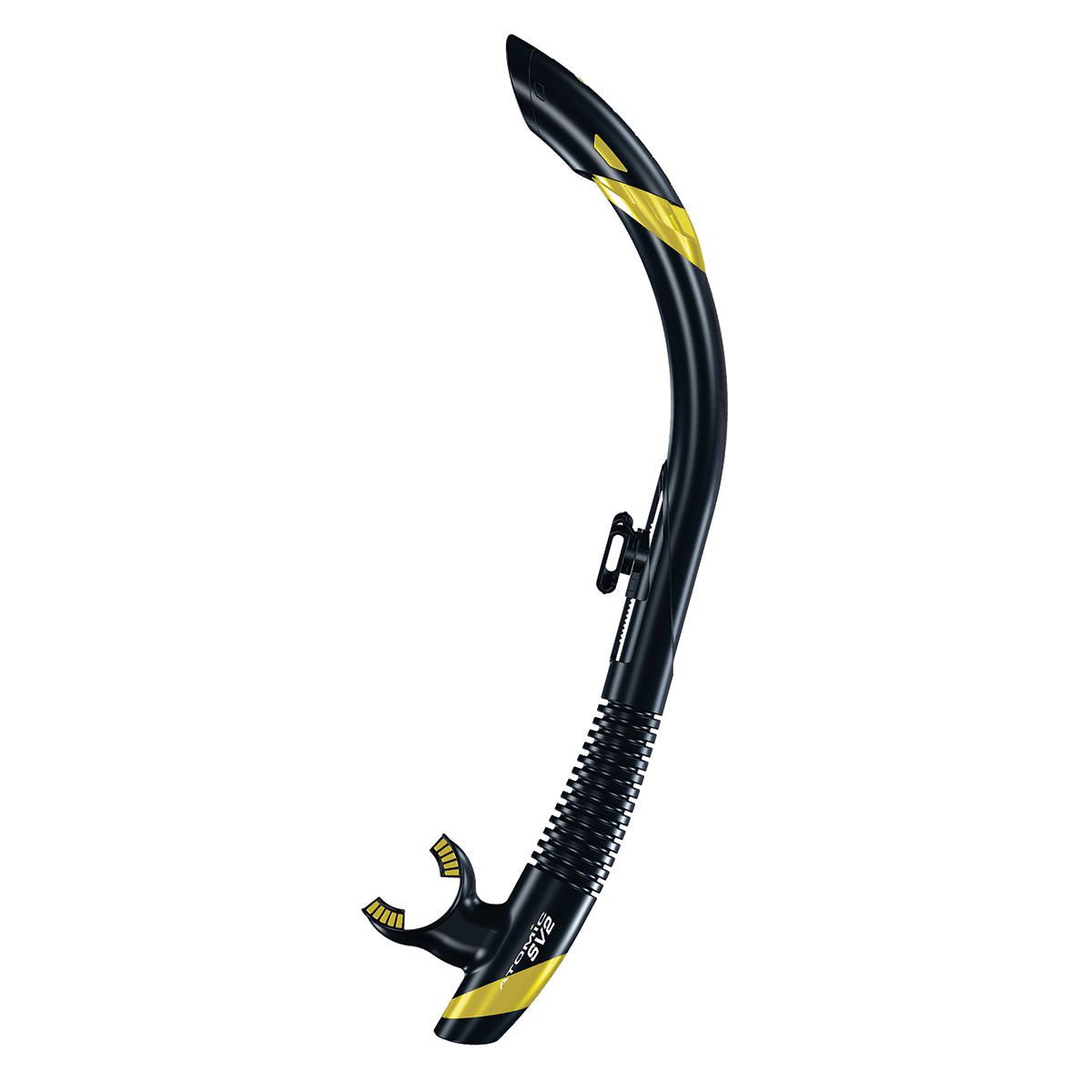 Atomic Aquatics SV2 Flex Snorkel - Black/Yellow for Scuba Diving, Snorkeling & Water Sports | Comfortable & Durable Breathing Tube for Ocean Adventures