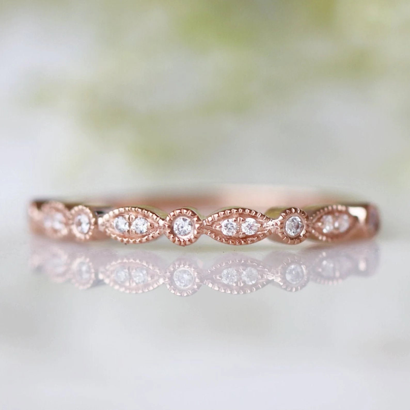 Luxury Vintage Natural Diamond or Moissanite Wedding Ring - 10K/14K/18K Solid Rose Gold - Perfect for Engagement, Anniversary & Bridal Jewelry Gifts