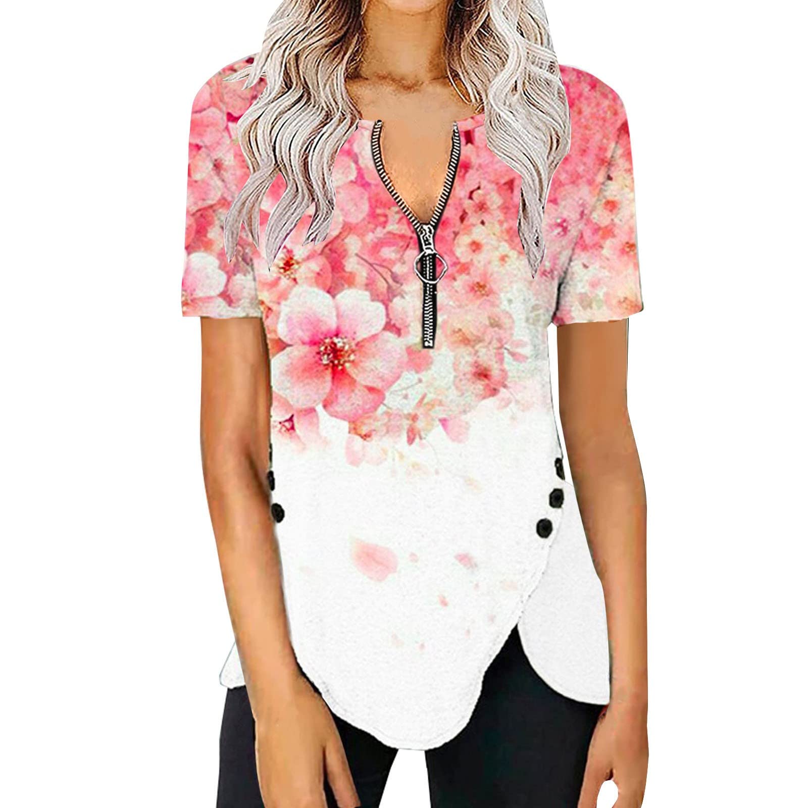 niucta Women's Loose Fit V-Neck Short Sleeve T-Shirt & Tunic Top - Comfortable Work Blouse for Office, Casual Outings & Everyday Wear
