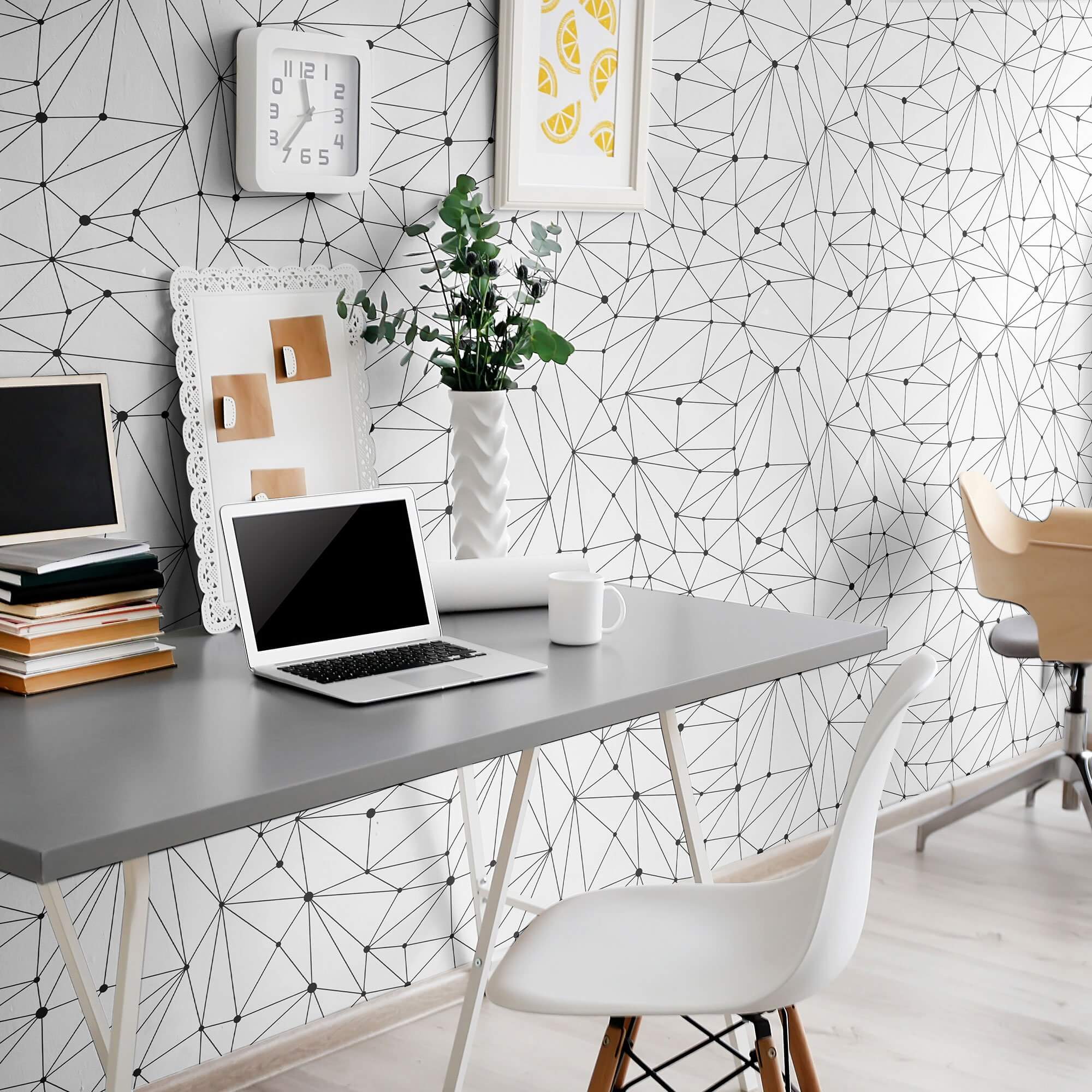 Black and White Geometric Peel and Stick Removable Wallpaper - Self-Adhesive Decorative Wall Covering for Living Room, Bedroom, Office & Nursery Decor