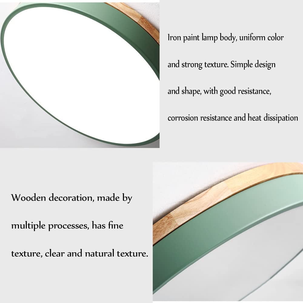 Ultra Thin Round Flush Mount LED Ceiling Light with Wooden Frame - 3 Color Temperature Dimmable with Remote Control - Perfect for Kitchen, Living Room, Bedroom & Hallway Lighting