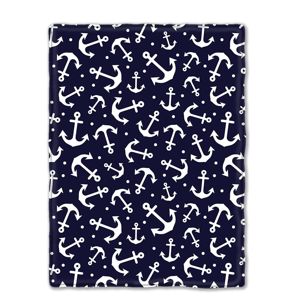 Soft Navy Anchor Flannel Fleece Throw Blanket - 50