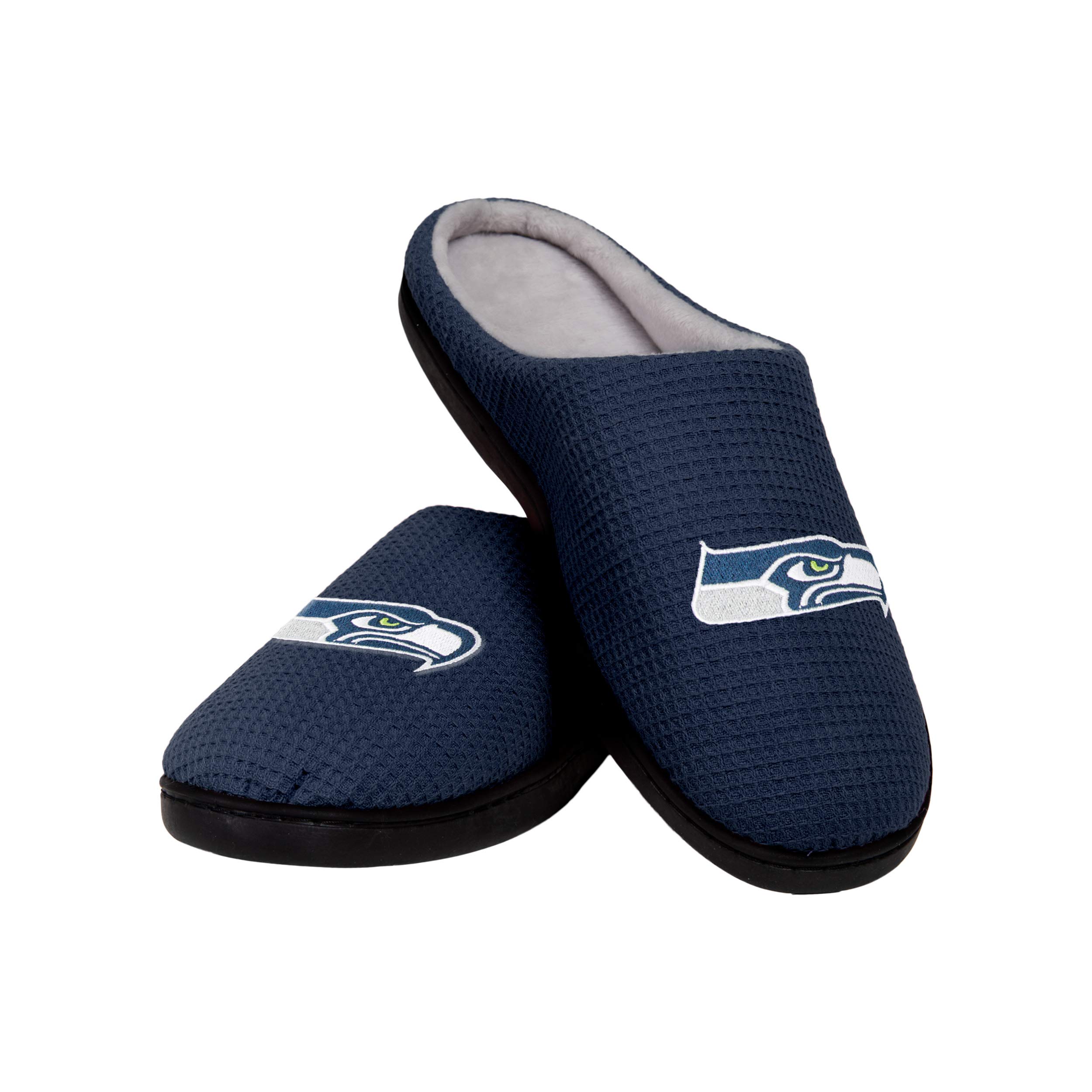 FOCO Men's NFL Team Logo Memory Foam Slide Slippers - Comfortable House Shoes for Indoor & Outdoor Wear - Perfect for Lounging, Running Errands, and Team Spirit