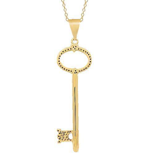 14K Yellow Solid Gold Men's Diamond Key Pendant Necklace - 3.50 Carat Total Weight - Perfect Gift for Birthday, Anniversary & Graduation - Elegant Jewelry for Special Occasions