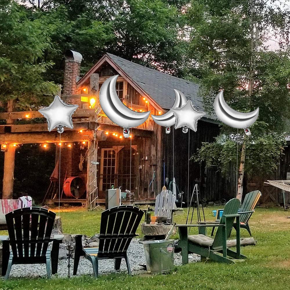 12-Pack Large 36 Inch Moon & 18 Inch Silver Star Foil Balloons - Mylar Party Decorations for Baby Showers, Birthdays, Anniversaries & Weddings - Perfect for Ceiling, Backdrop & Photo Booth Decor