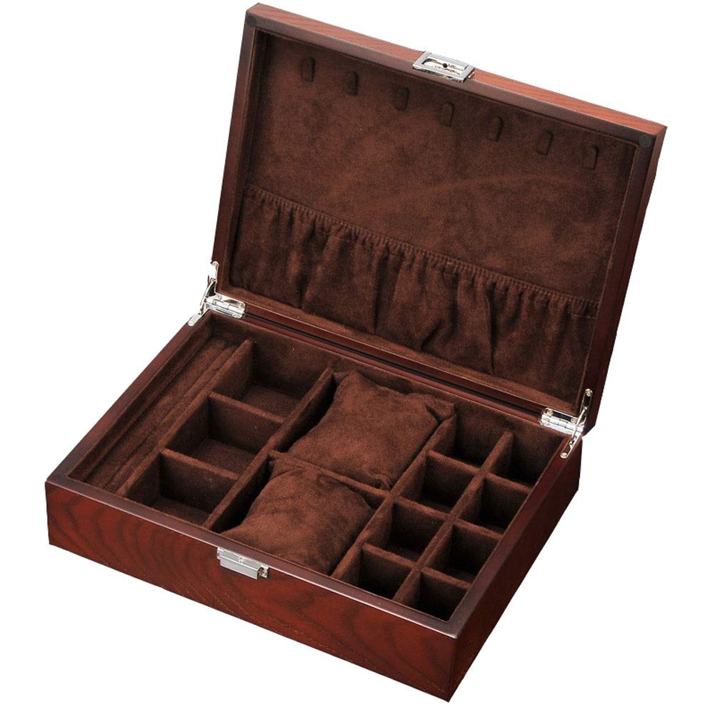 Vintage Wooden Jewelry Box with Lock - Single Layer Portable Watch Storage Case for Rings, Necklaces & Hand Jewelry - Dark Brown Velvet Lining - Perfect for Women's Jewelry Organization & Travel Use
