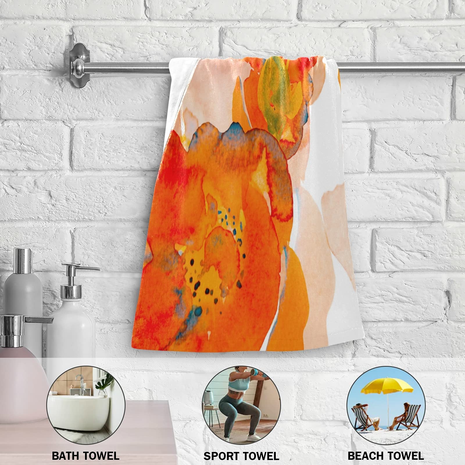 ALAZA Corn Poppy Orange Flower Hand Towel Set - 2 Pack Absorbent Soft Bath & Kitchen Towels for Bathroom, Dish Drying, Guest Use | Quick-Drying Washcloths for Hotel, Gym, Spa & Home Decor (Orange Floral Design)